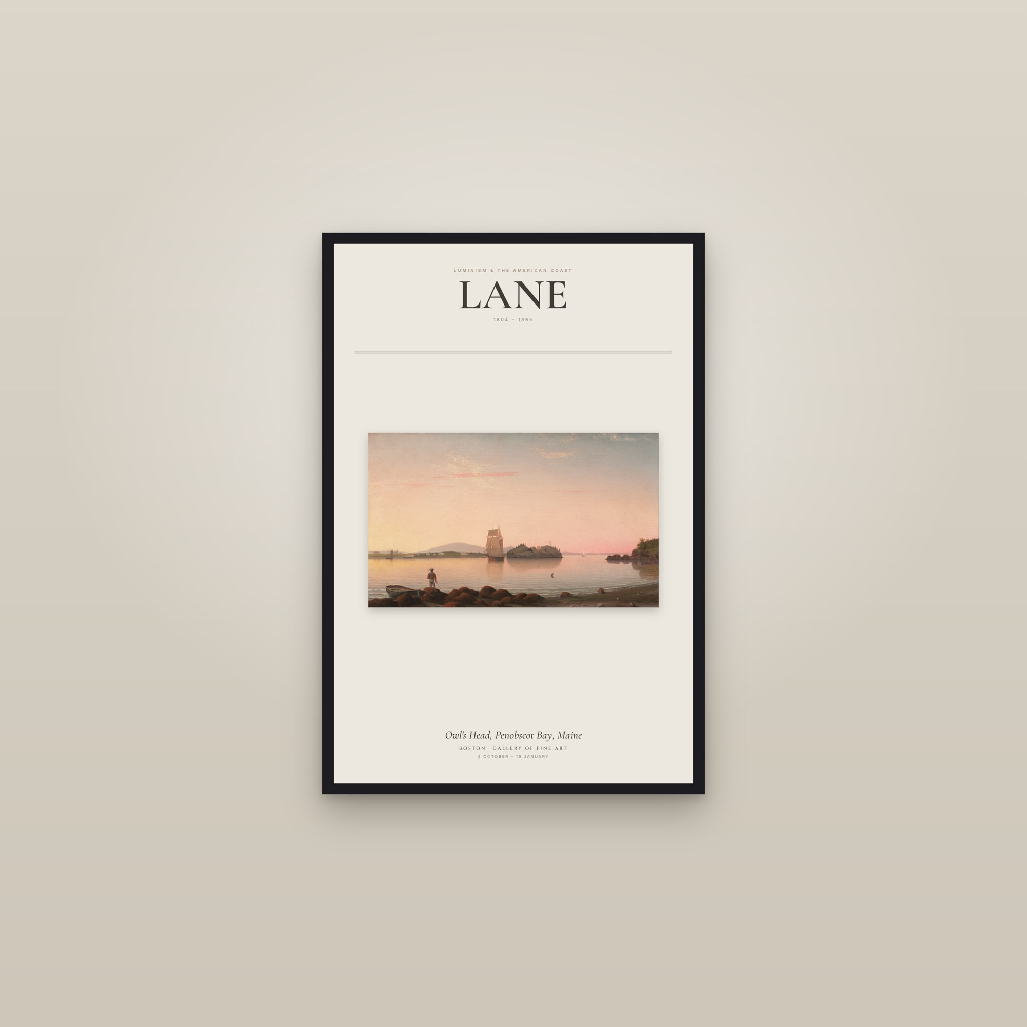 Owl's Head, Penobscot Bay, Maine — Exhibition Poster — framed in a gallery setting