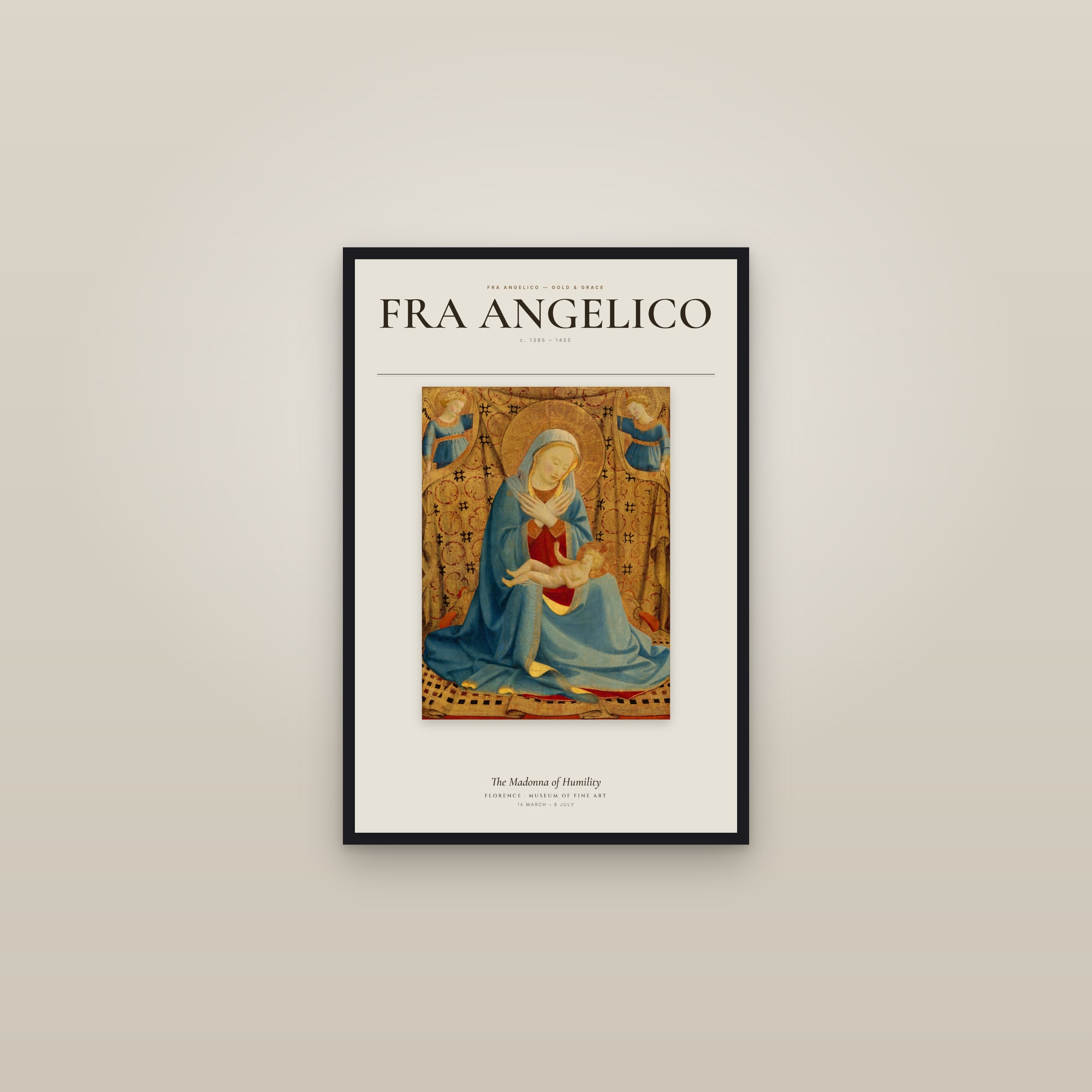 The Madonna of Humility — Exhibition Poster — framed in a gallery setting