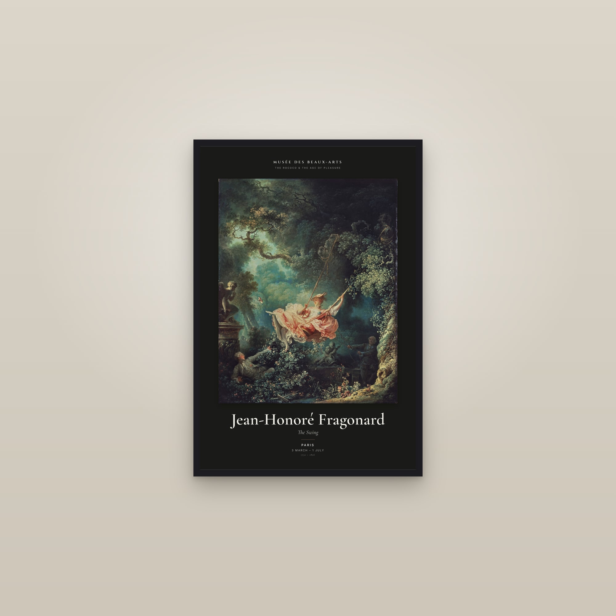 The Swing — Exhibition Poster — framed in a gallery setting