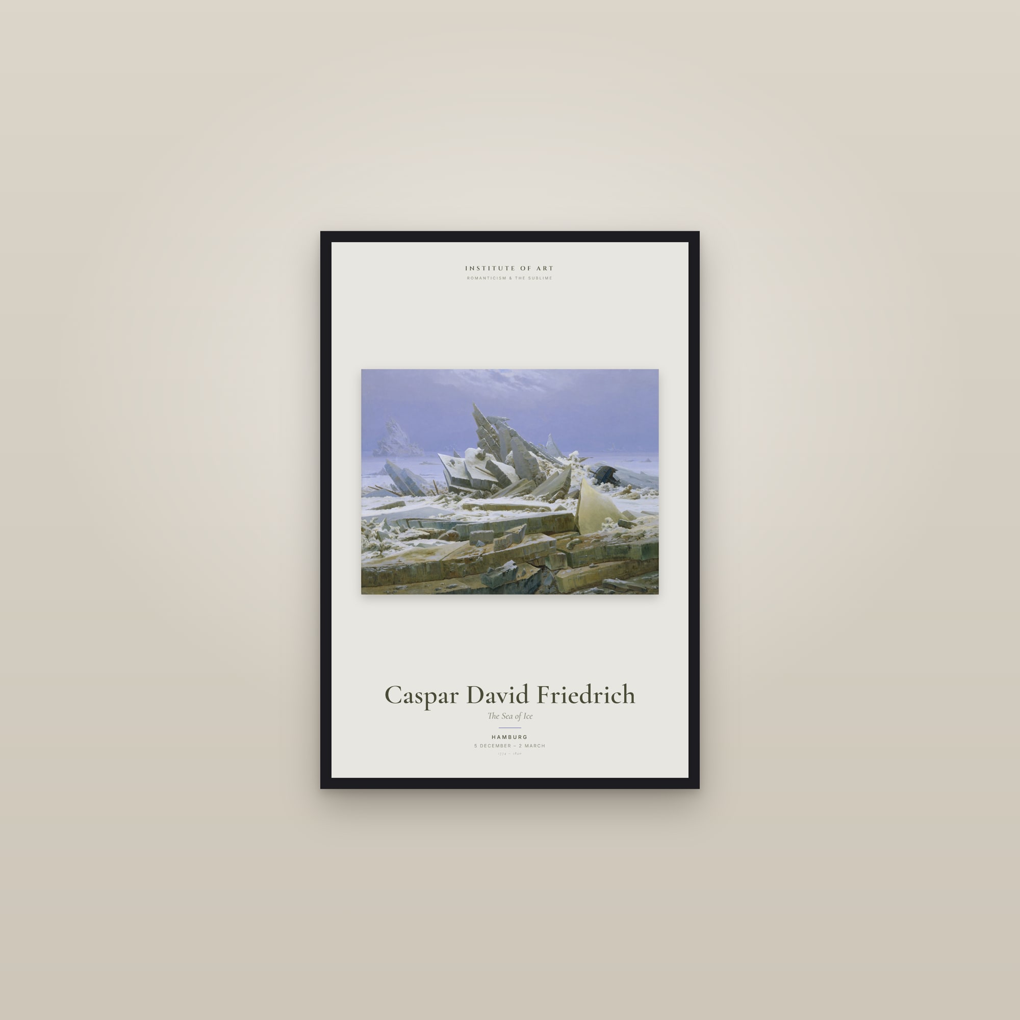 The Sea of Ice — Exhibition Poster — framed in a gallery setting