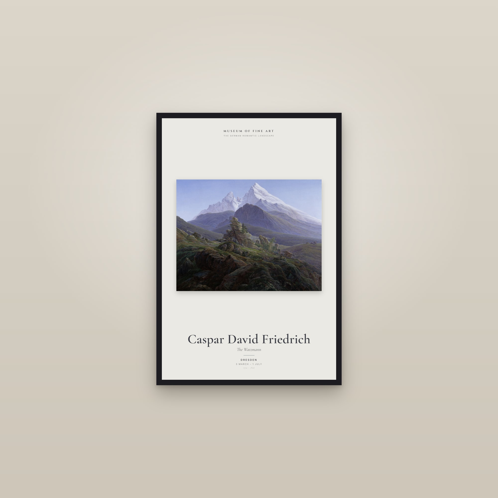 The Watzmann — Exhibition Poster — framed in a gallery setting