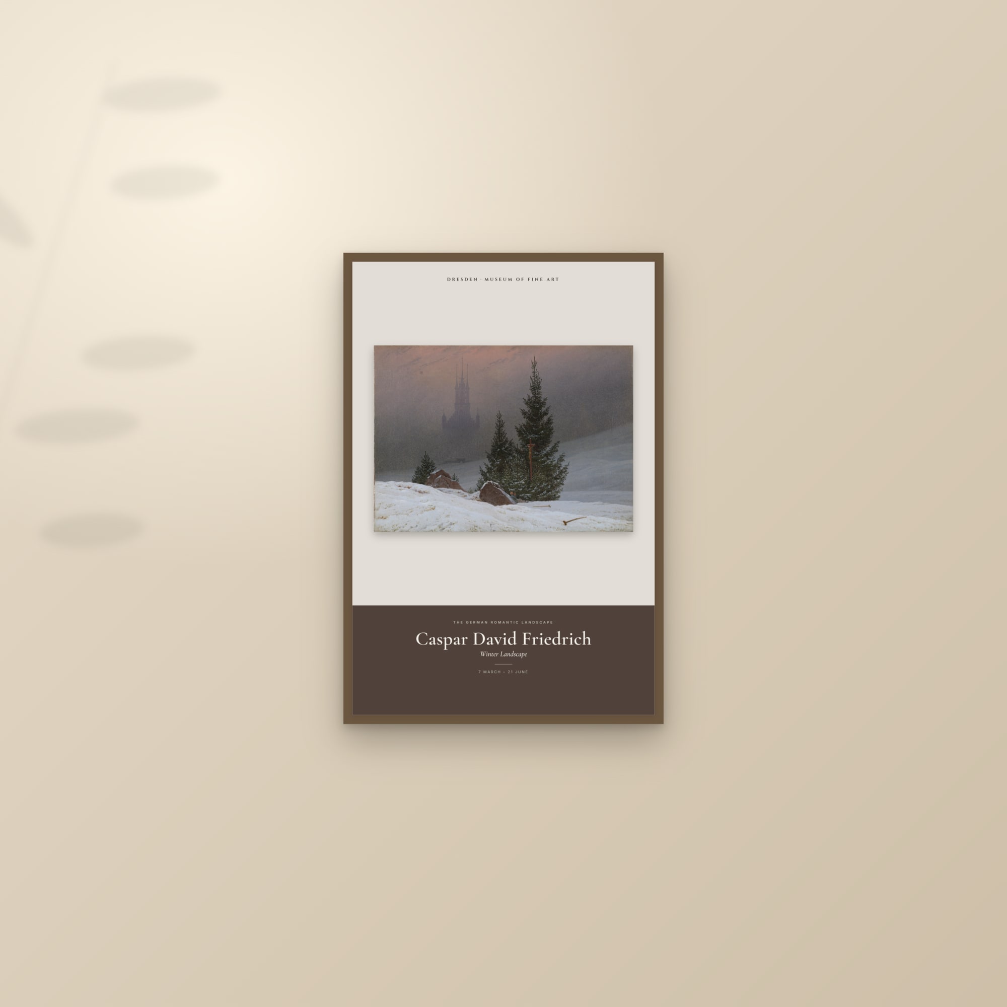 Winter Landscape — Exhibition Poster — framed and styled on a sunlit wall
