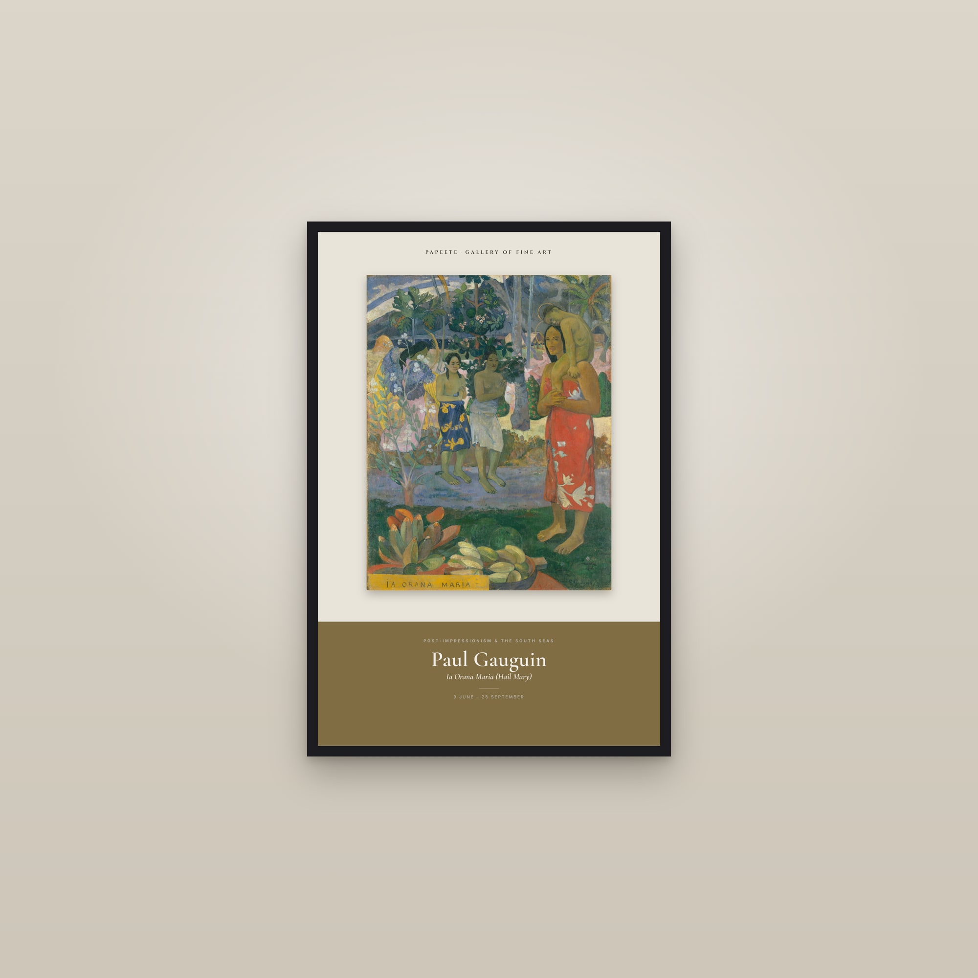 Ia Orana Maria (Hail Mary) — Exhibition Poster — framed in a gallery setting