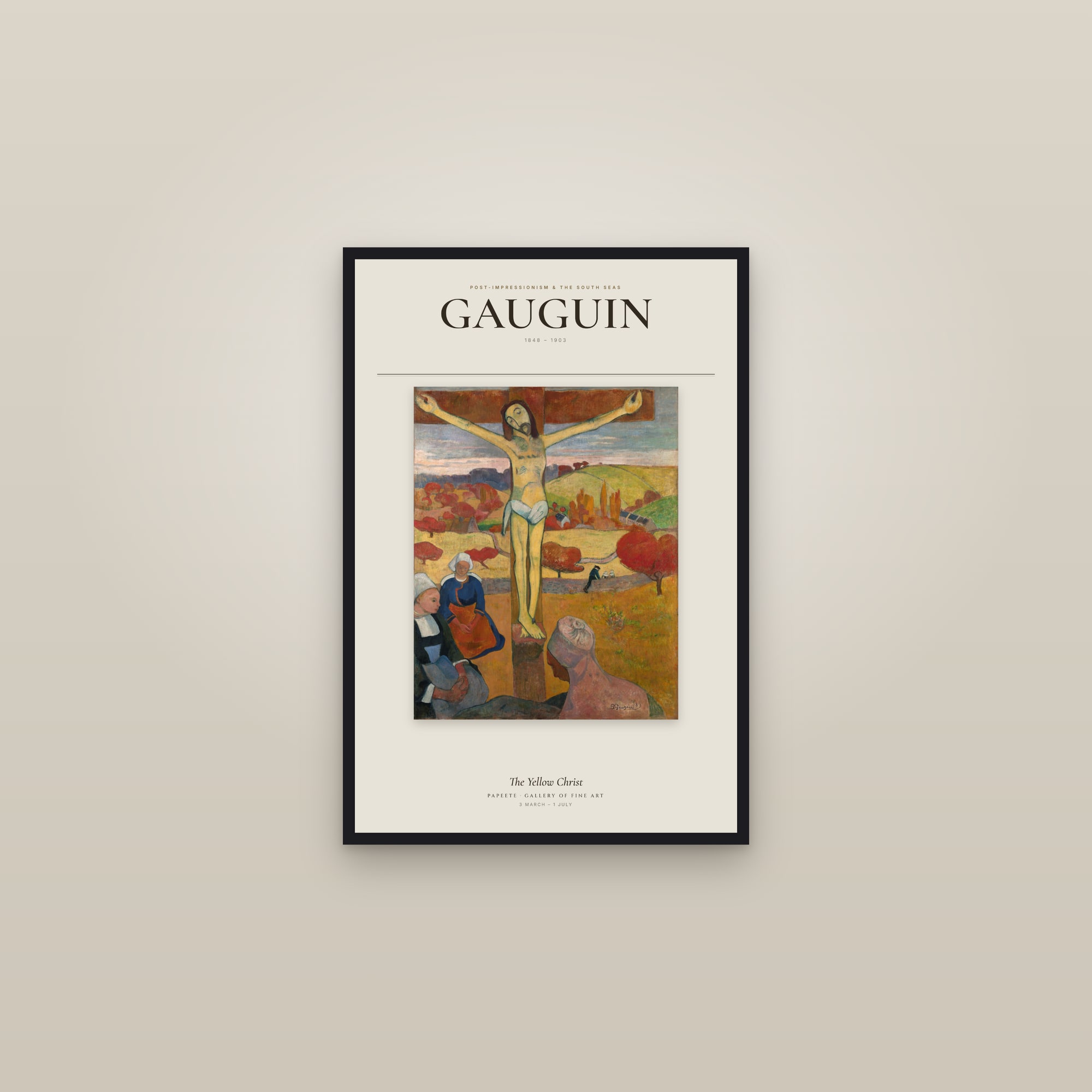 The Yellow Christ — Exhibition Poster — framed in a gallery setting