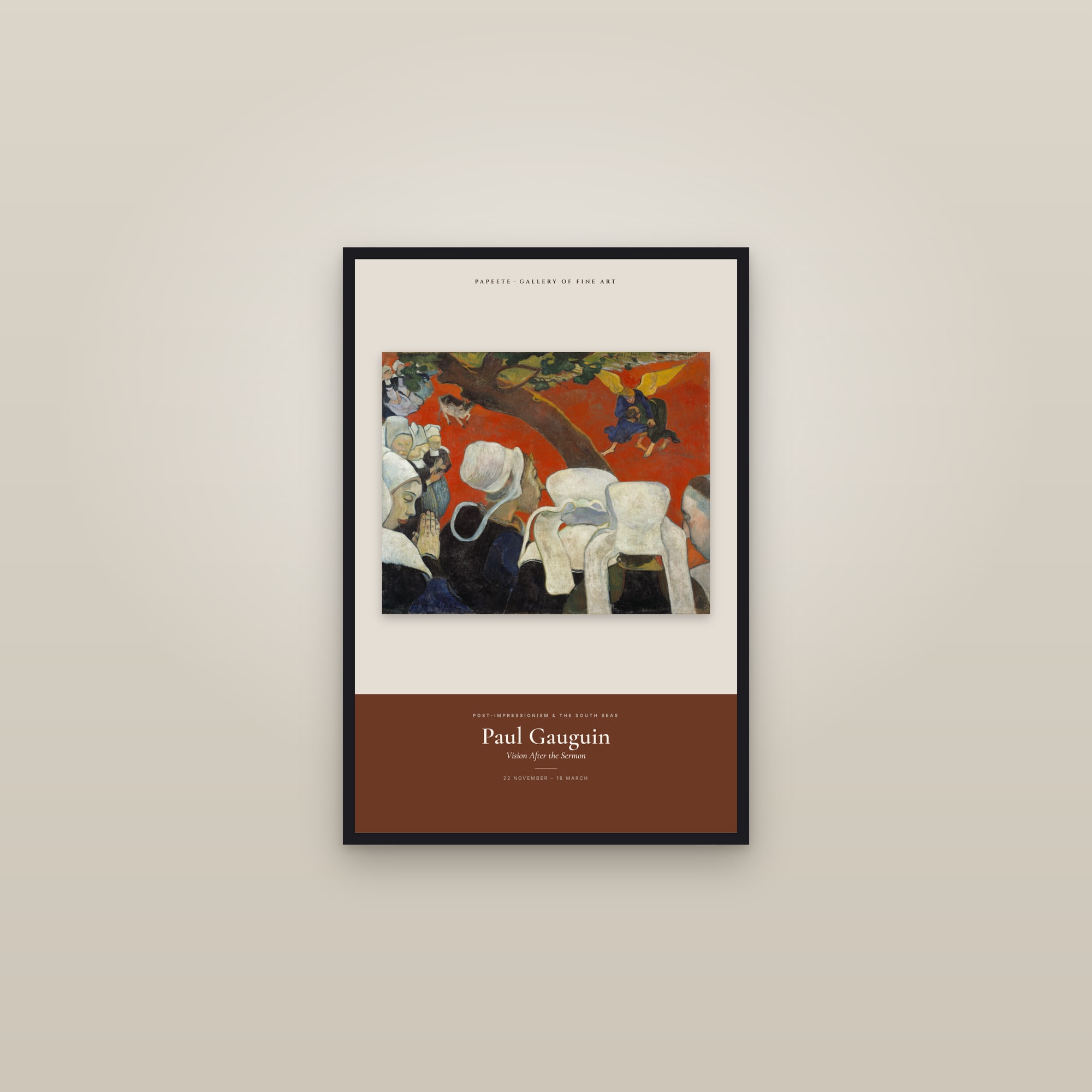 Vision After the Sermon — Exhibition Poster — framed in a gallery setting