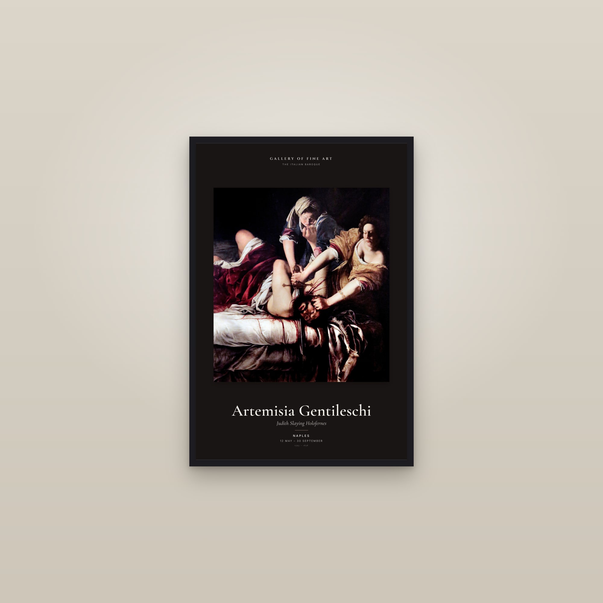 Judith Slaying Holofernes — Exhibition Poster — framed in a gallery setting
