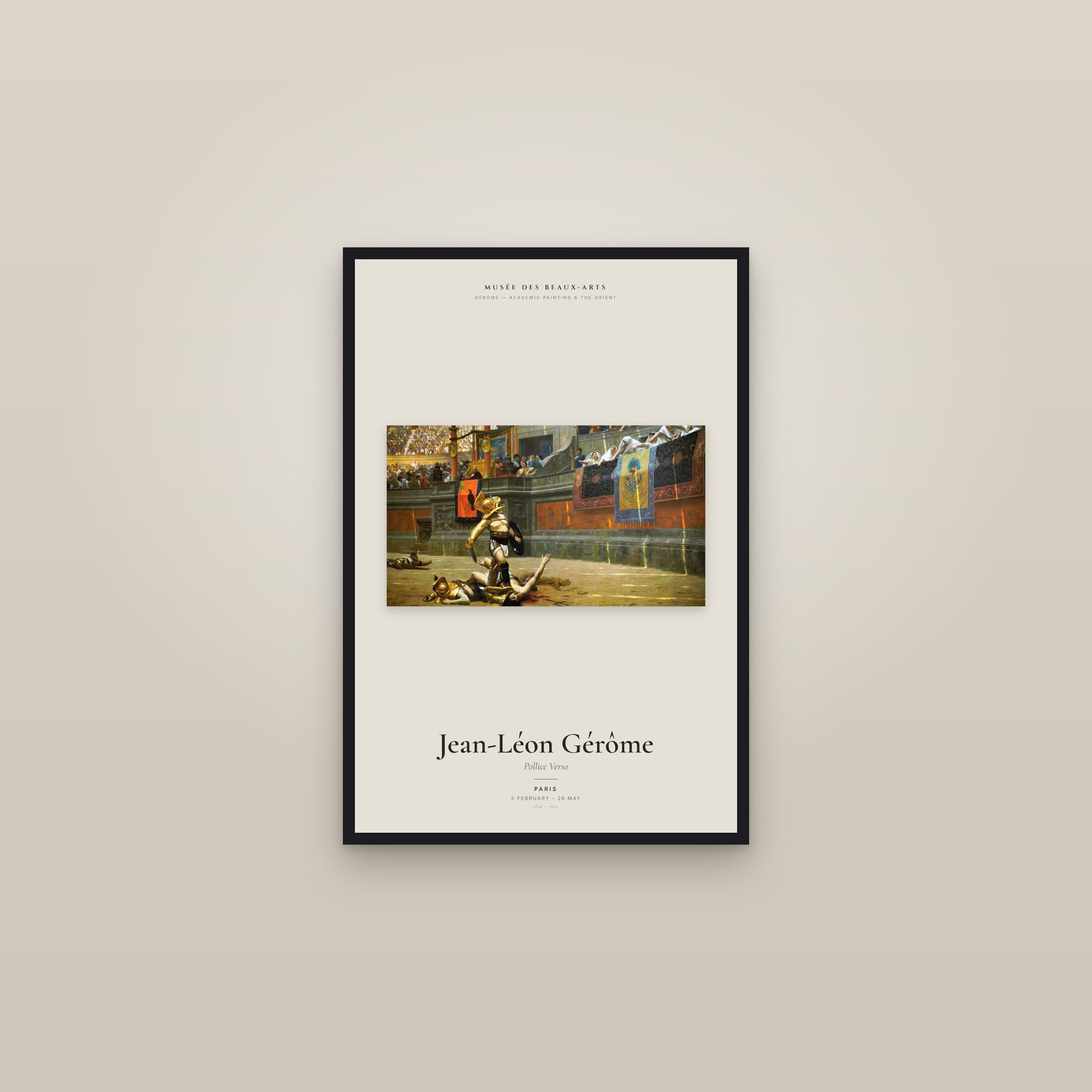 Pollice Verso — Exhibition Poster — framed in a gallery setting