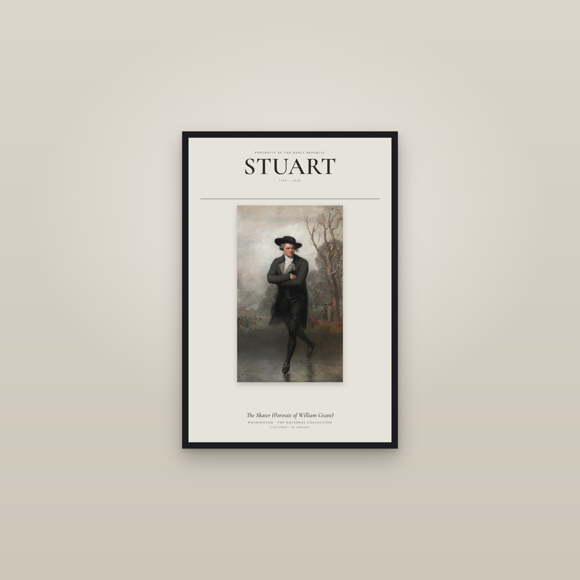 The Skater (Portrait of William Grant) — Exhibition Poster — framed in a gallery setting