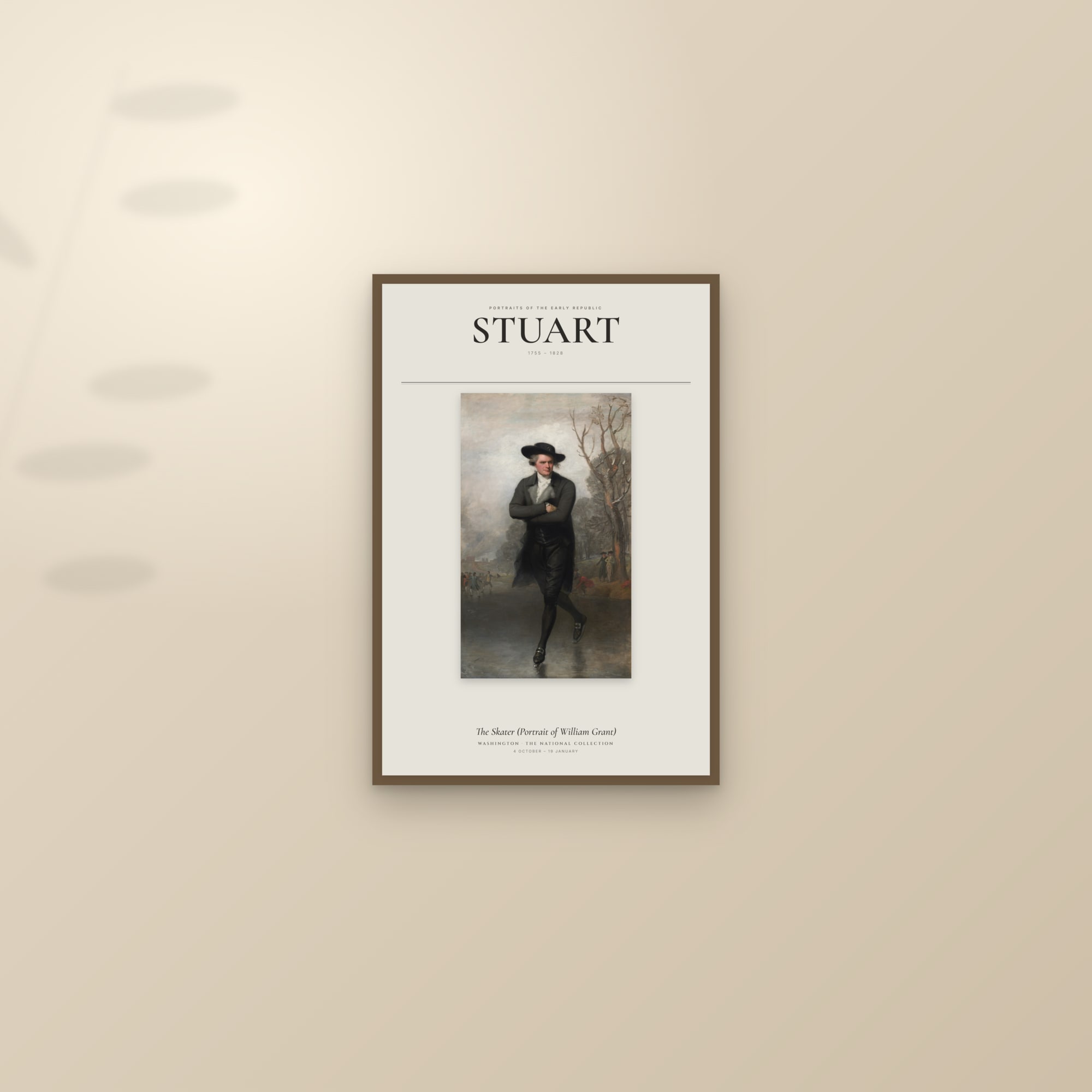 The Skater (Portrait of William Grant) — Exhibition Poster — framed and styled on a sunlit wall