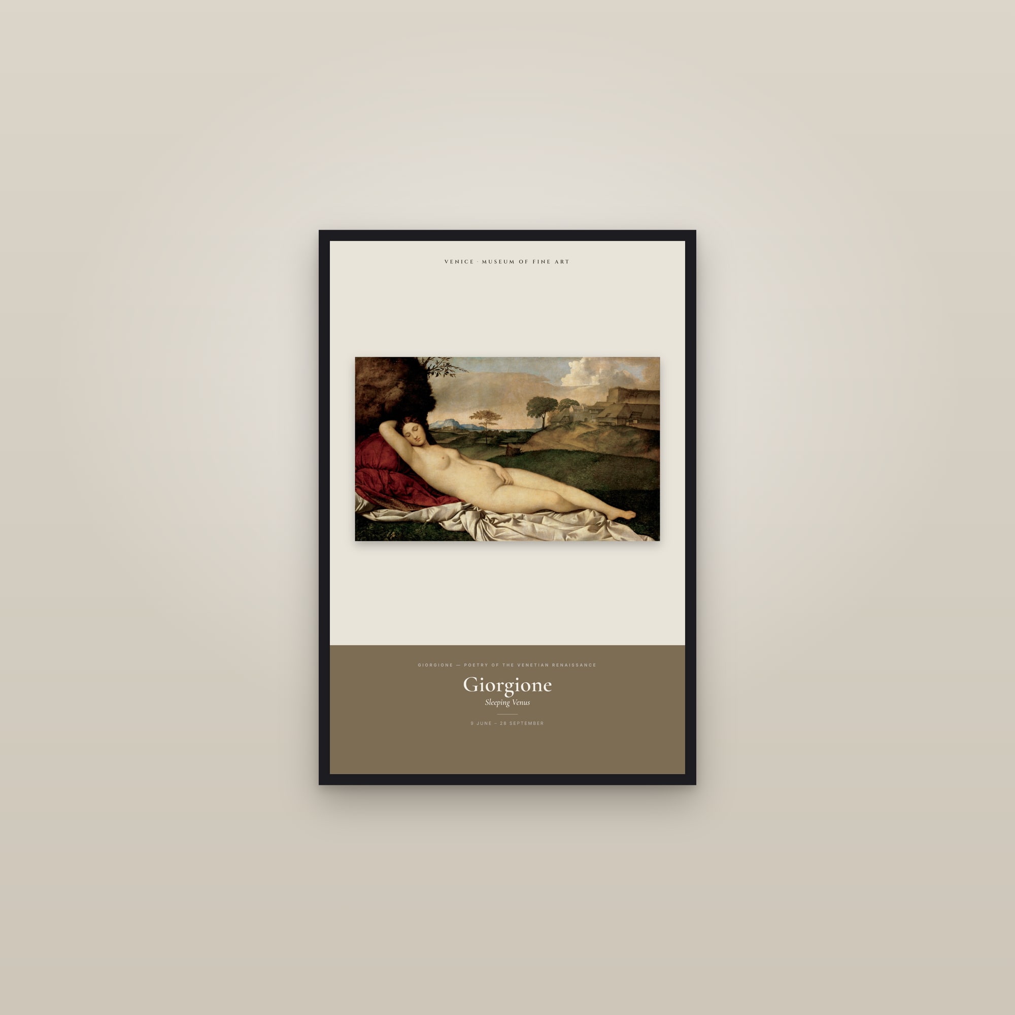 Sleeping Venus — Exhibition Poster — framed in a gallery setting