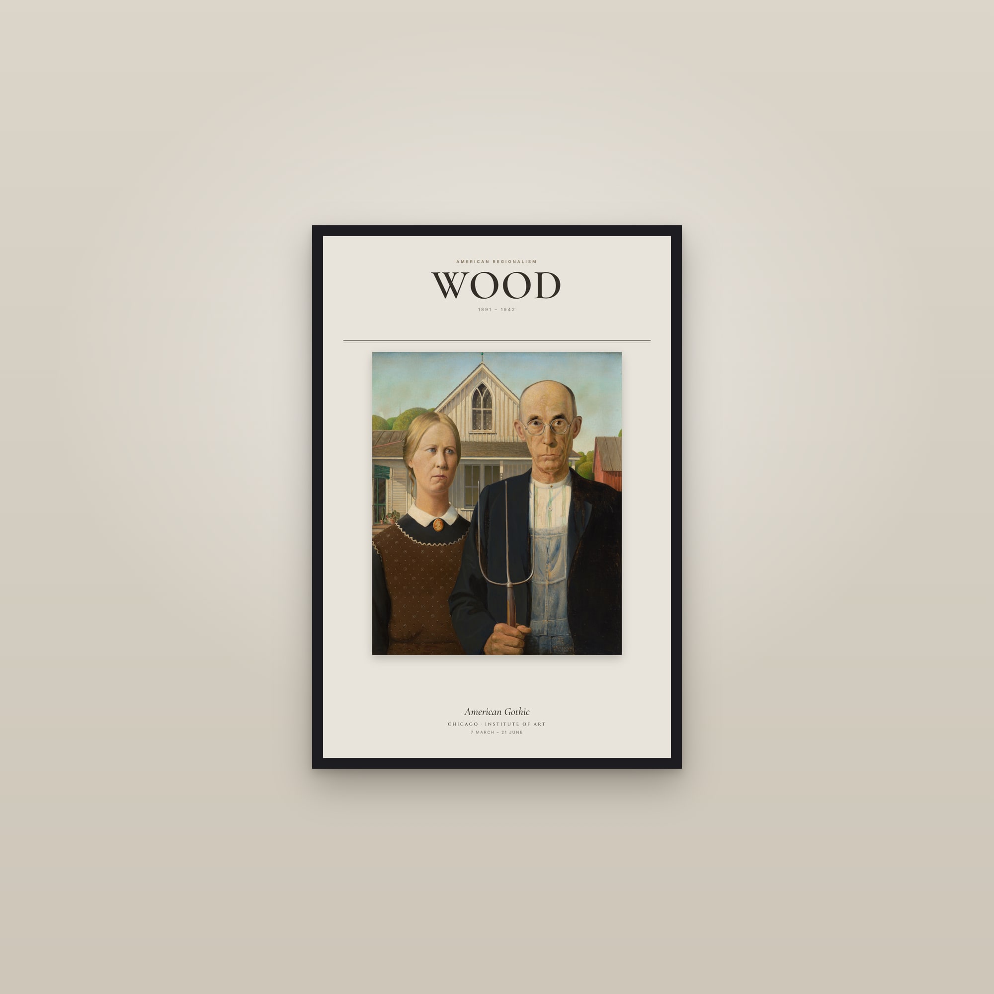 American Gothic — Exhibition Poster — framed in a gallery setting