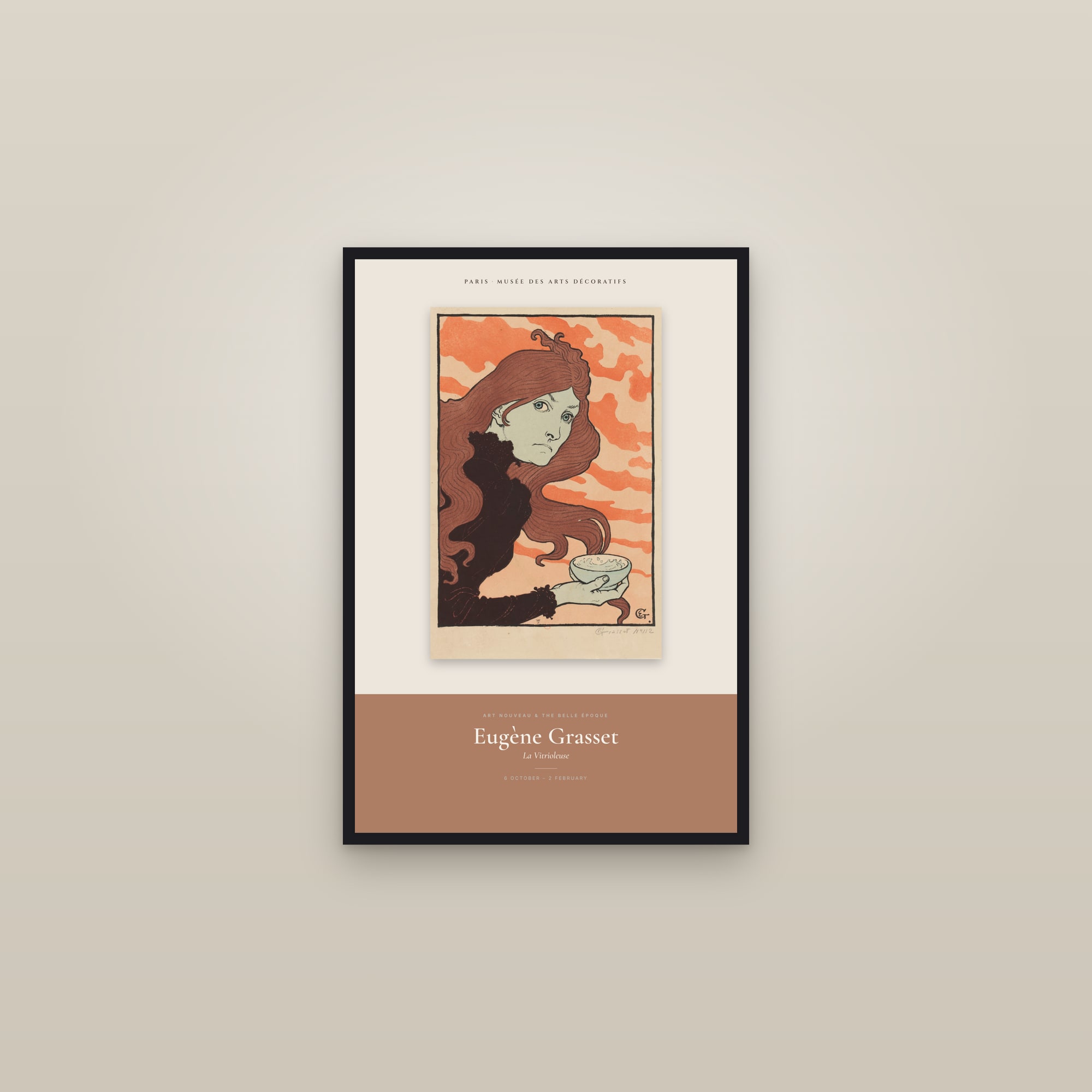 La Vitrioleuse — Exhibition Poster — framed in a gallery setting
