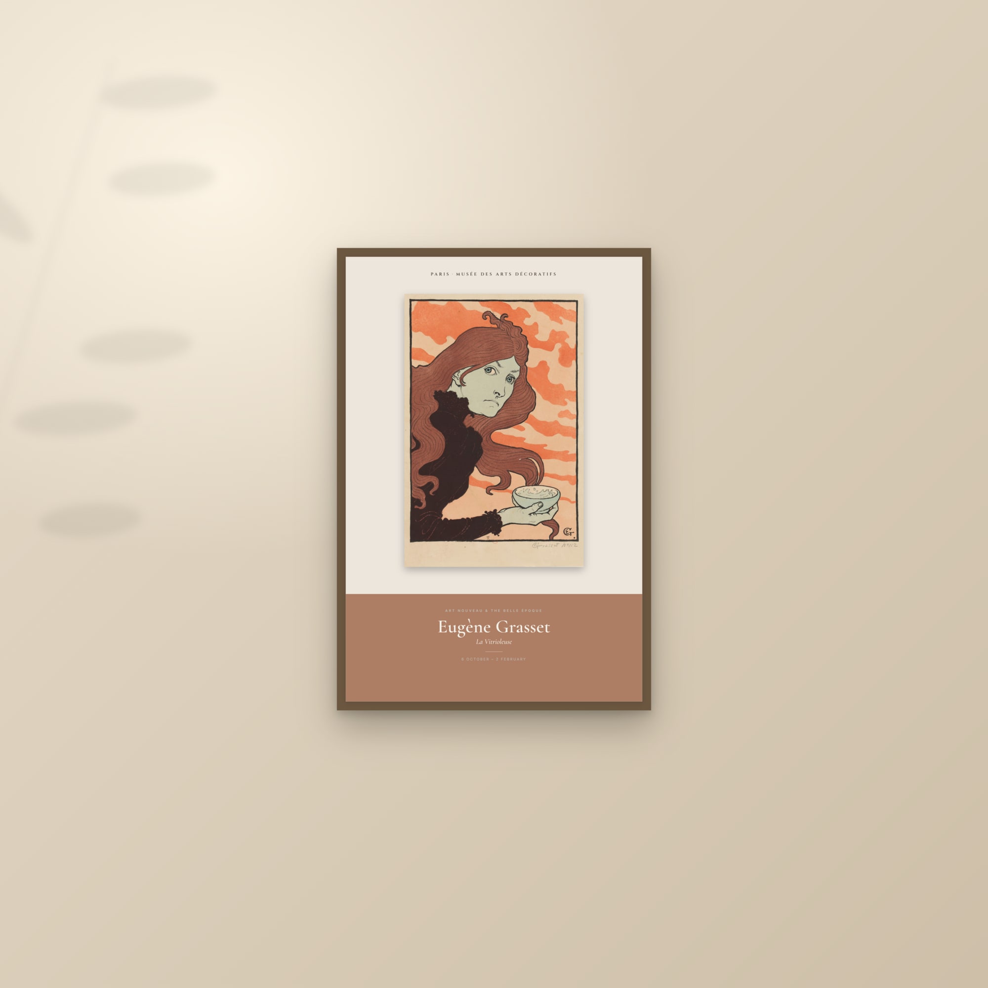 La Vitrioleuse — Exhibition Poster — framed and styled on a sunlit wall