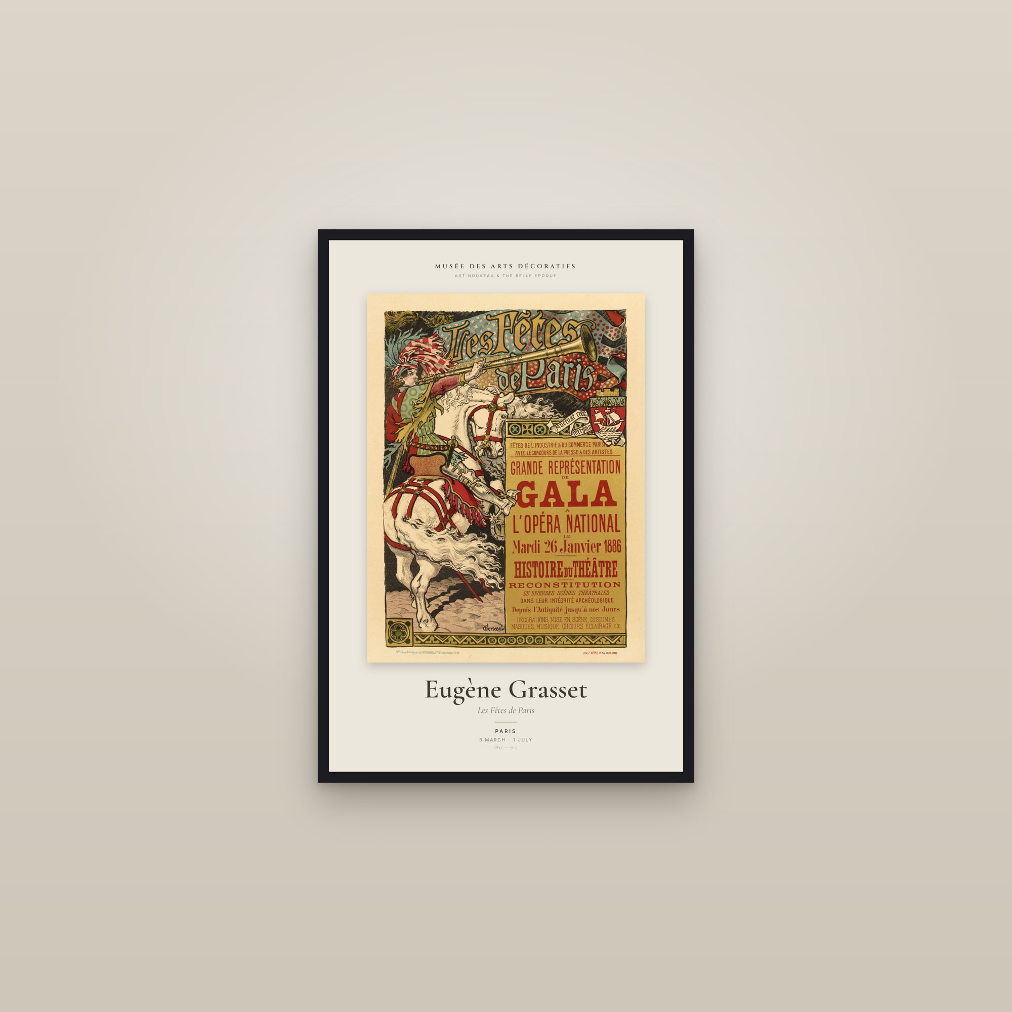 Les Fêtes de Paris — Exhibition Poster — framed in a gallery setting
