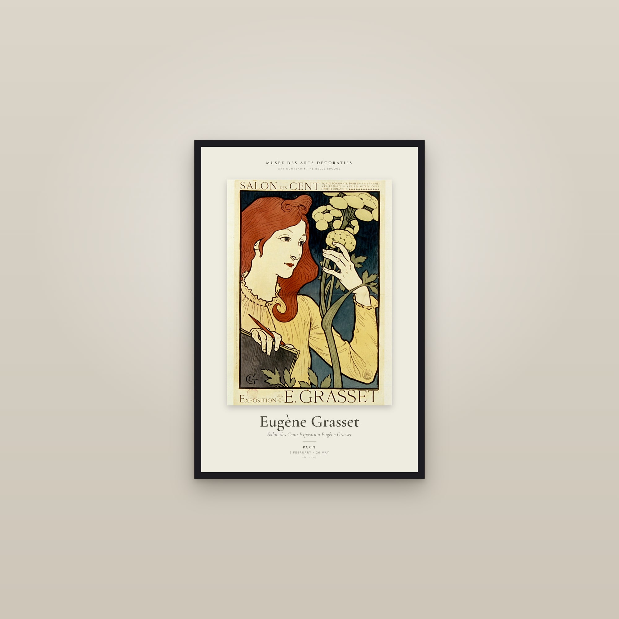 Salon des Cent: Exposition Eugène Grasset — Exhibition Poster — framed in a gallery setting