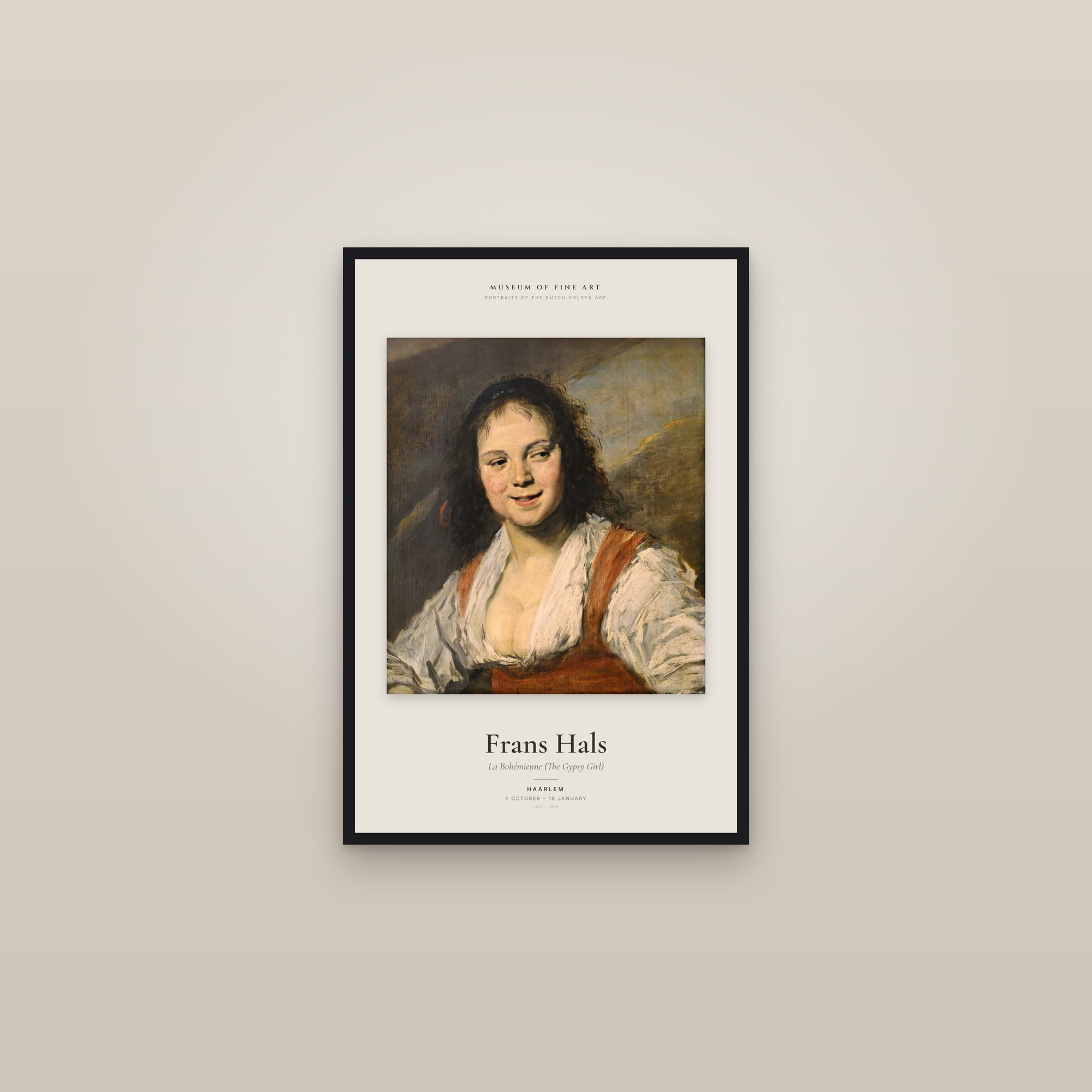 La Bohémienne (The Gypsy Girl) — Exhibition Poster — framed in a gallery setting