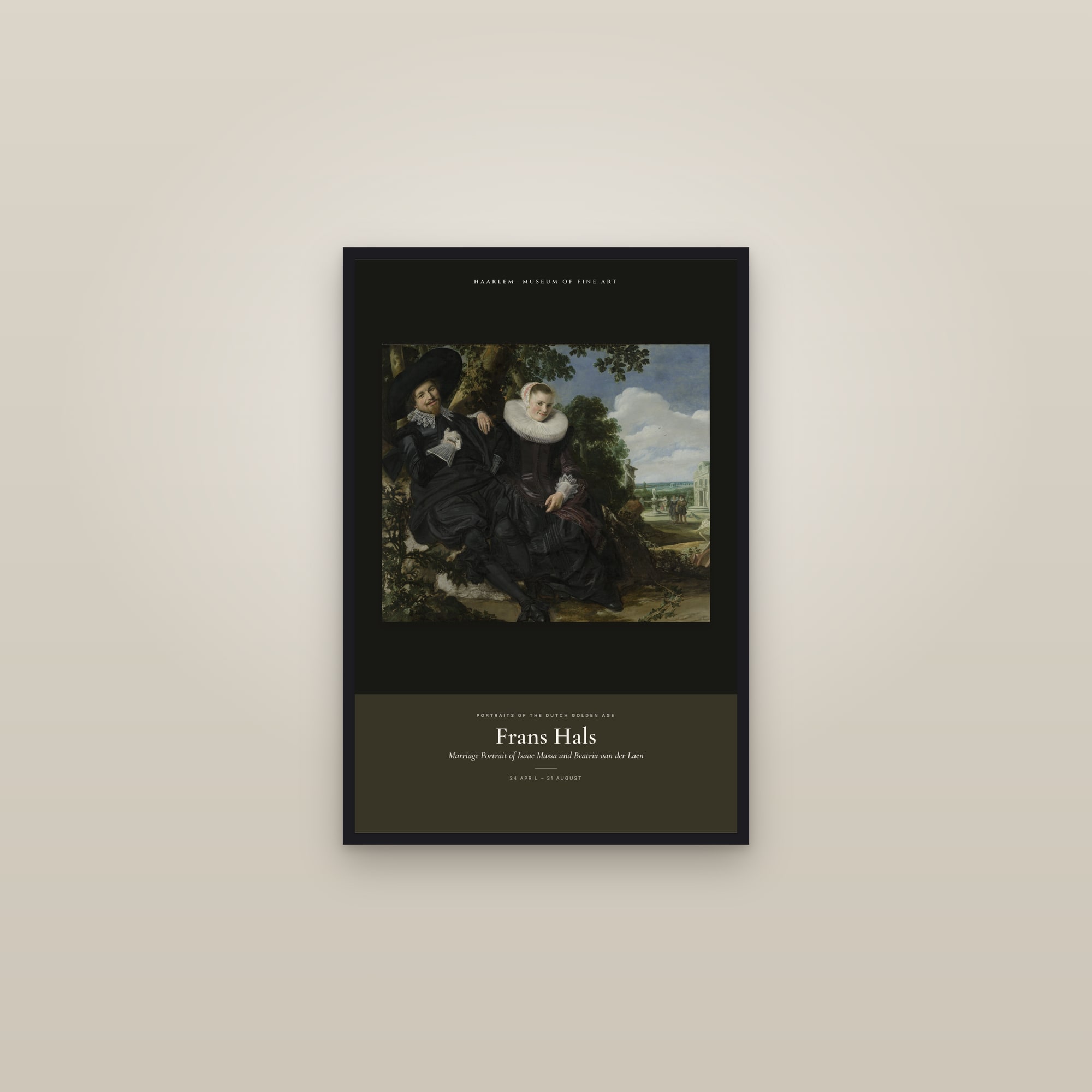 Marriage Portrait of Isaac Massa and Beatrix van der Laen — Exhibition Poster — framed in a gallery setting