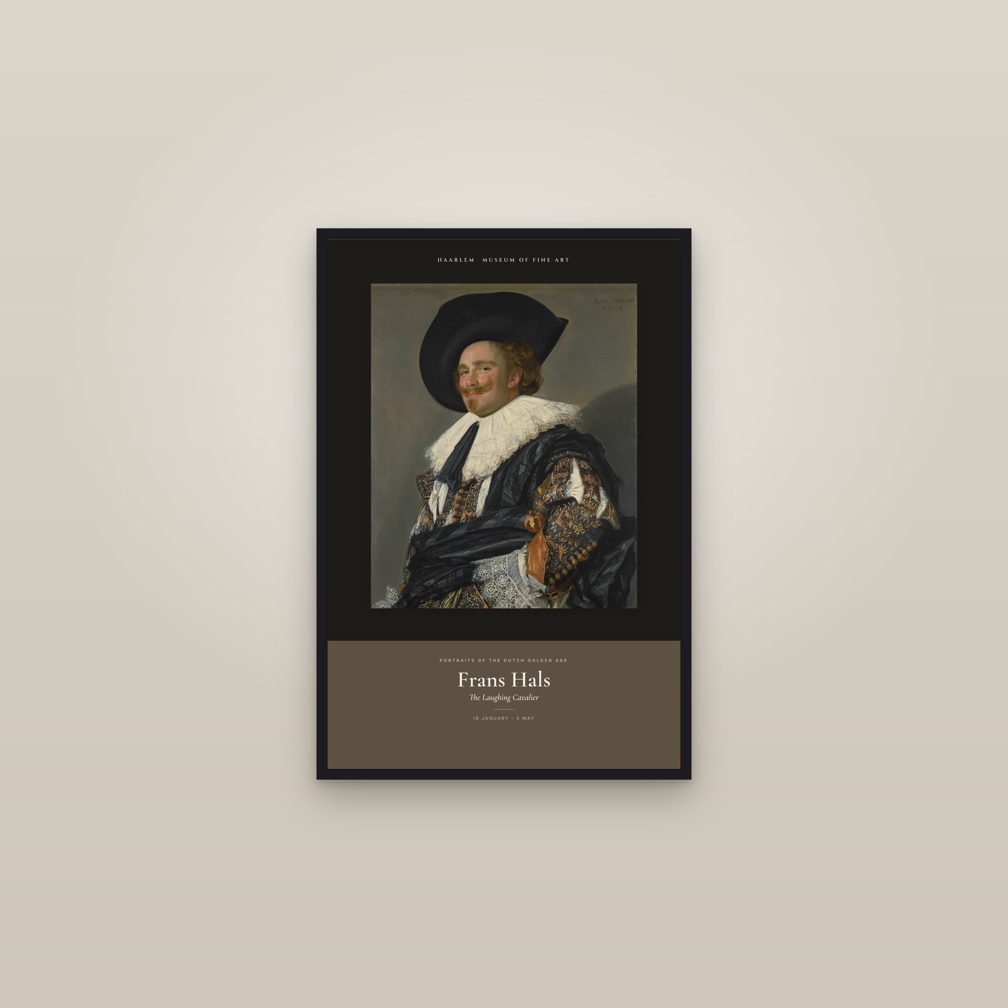 The Laughing Cavalier — Exhibition Poster — framed in a gallery setting