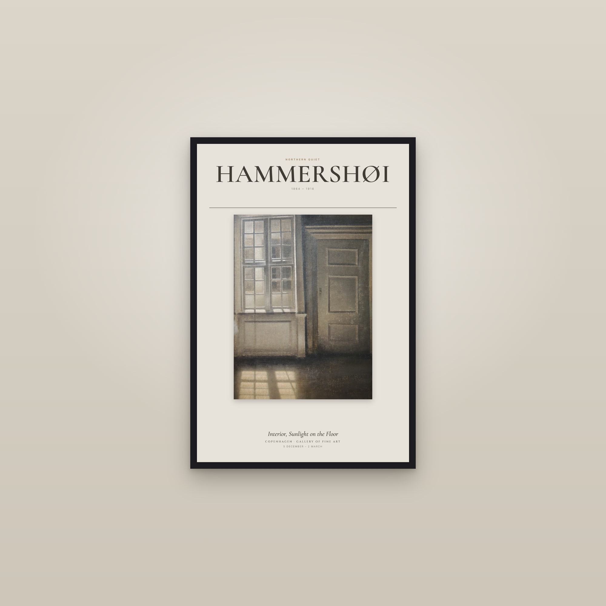 Interior, Sunlight on the Floor — Exhibition Poster — framed in a gallery setting