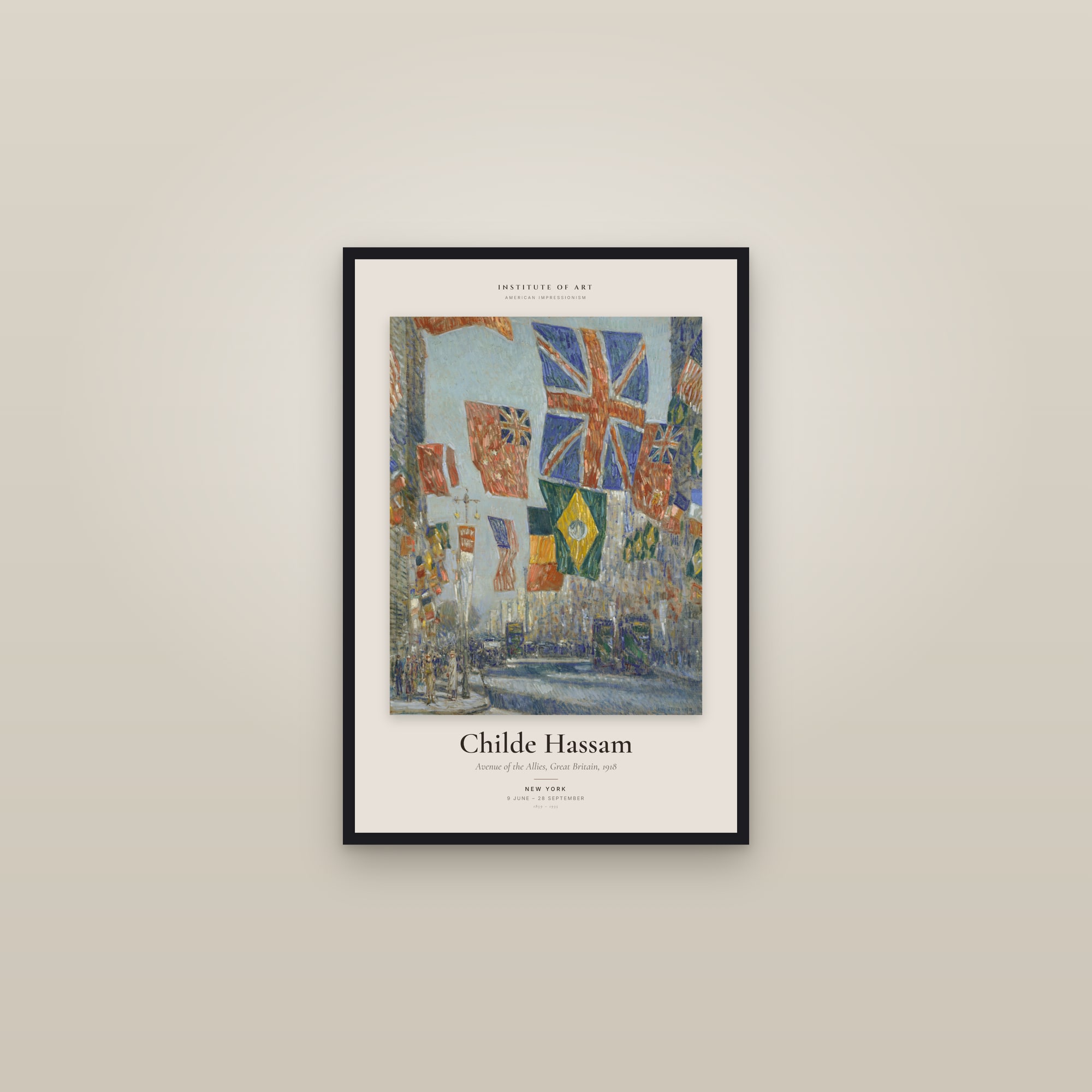 Avenue of the Allies, Great Britain, 1918 — Exhibition Poster — framed in a gallery setting