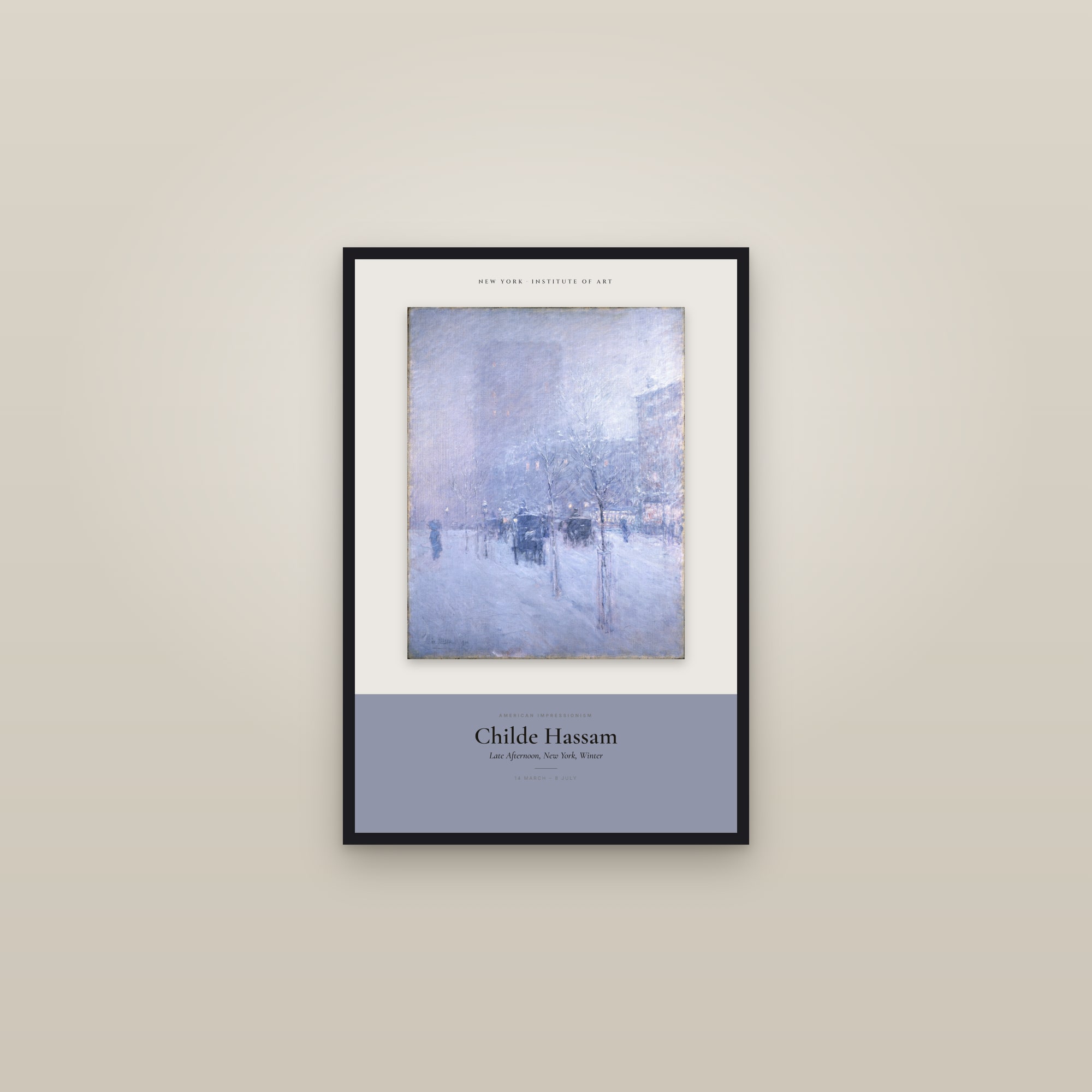 Late Afternoon, New York, Winter — Exhibition Poster — framed in a gallery setting