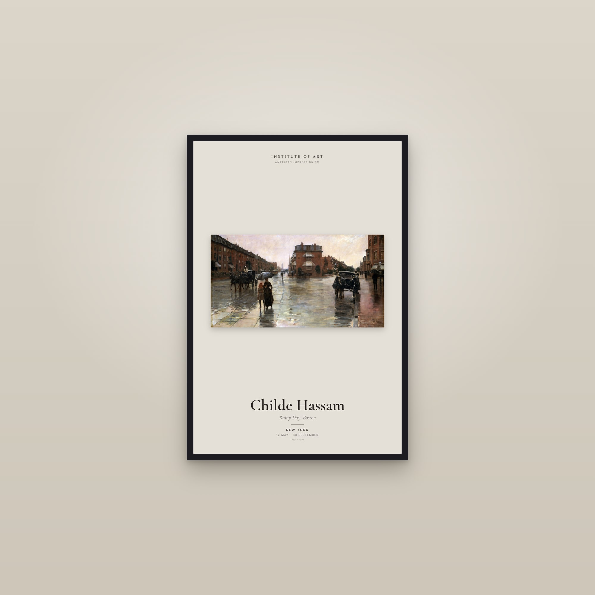 Rainy Day, Boston — Exhibition Poster — framed in a gallery setting
