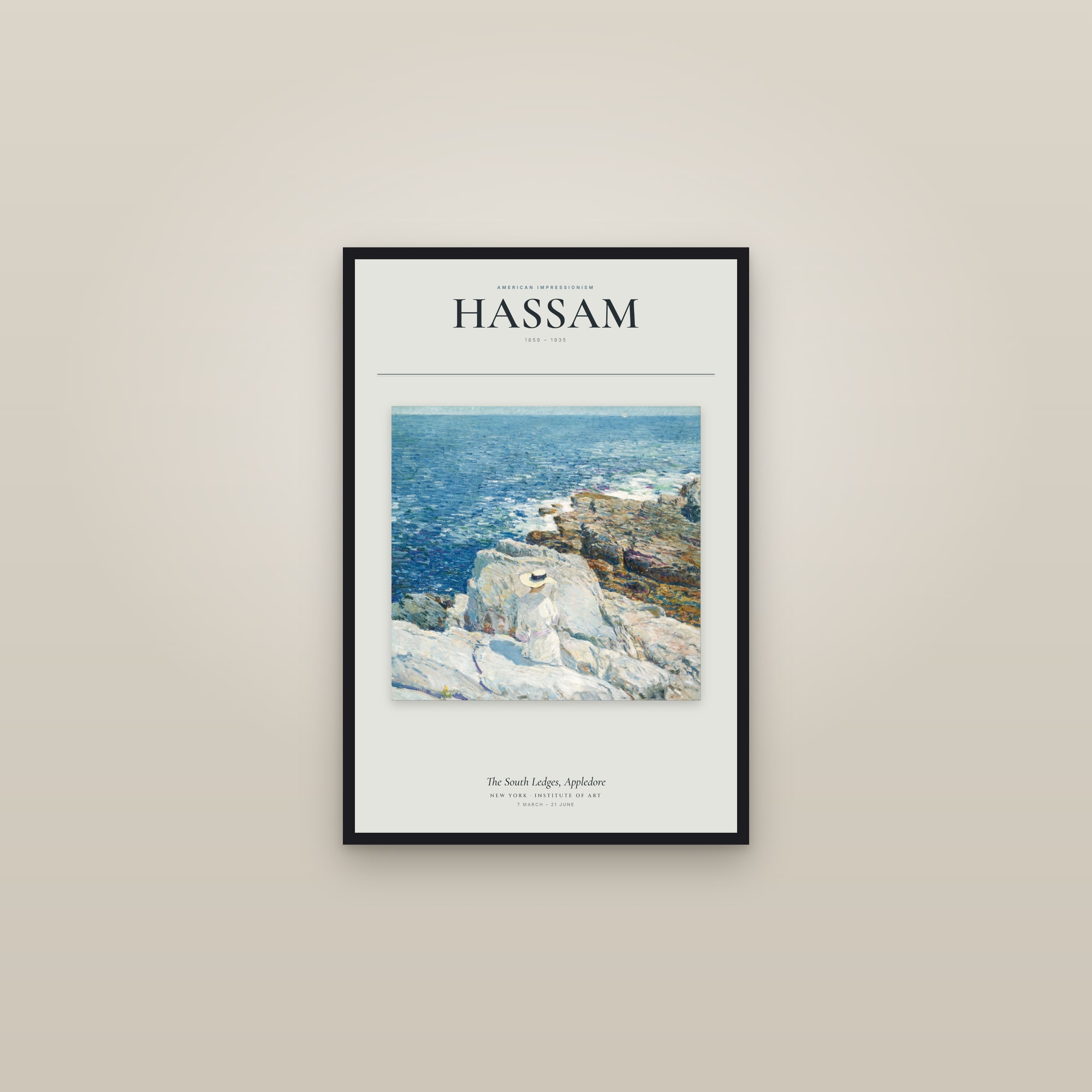 The South Ledges, Appledore — Exhibition Poster — framed in a gallery setting