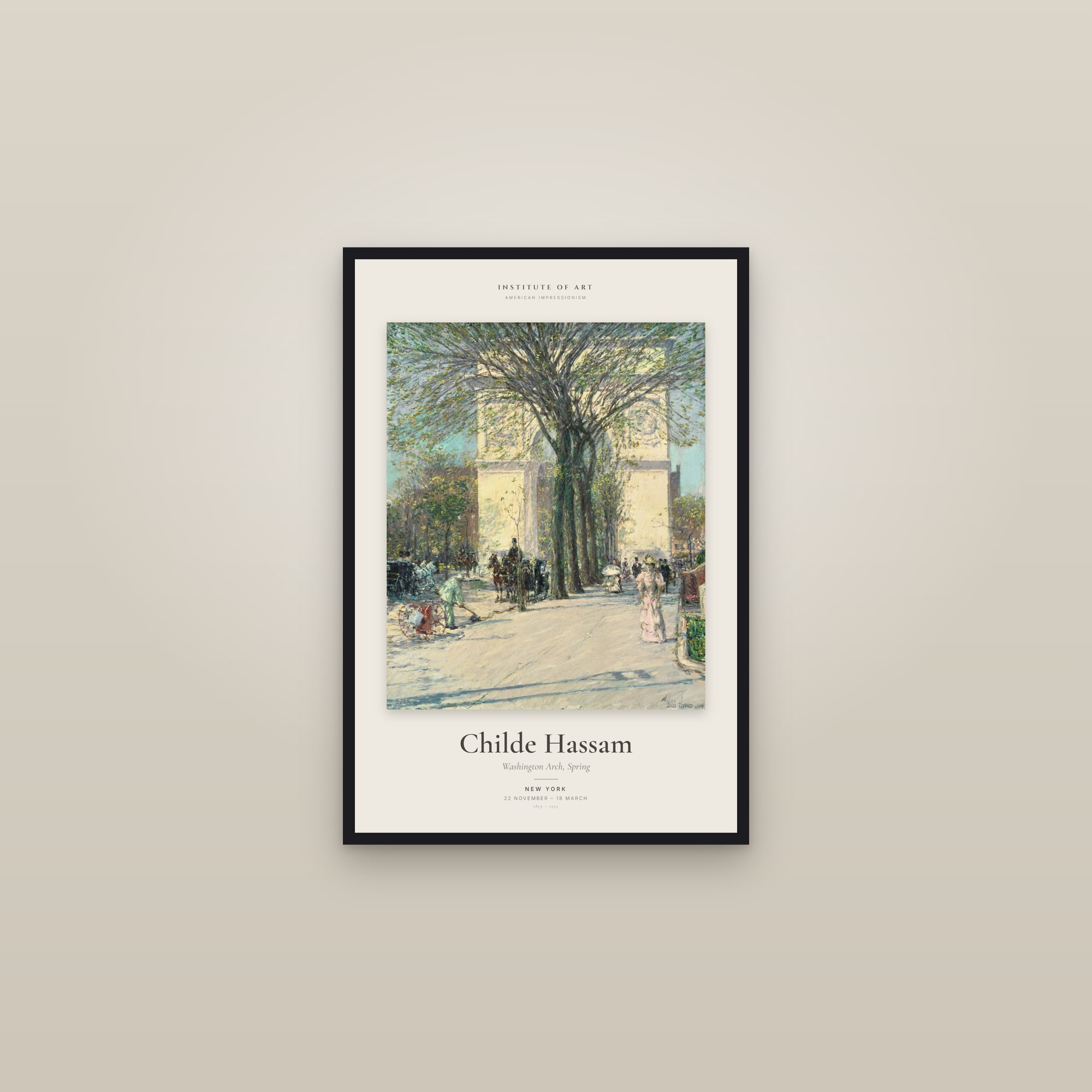 Washington Arch, Spring — Exhibition Poster — framed in a gallery setting