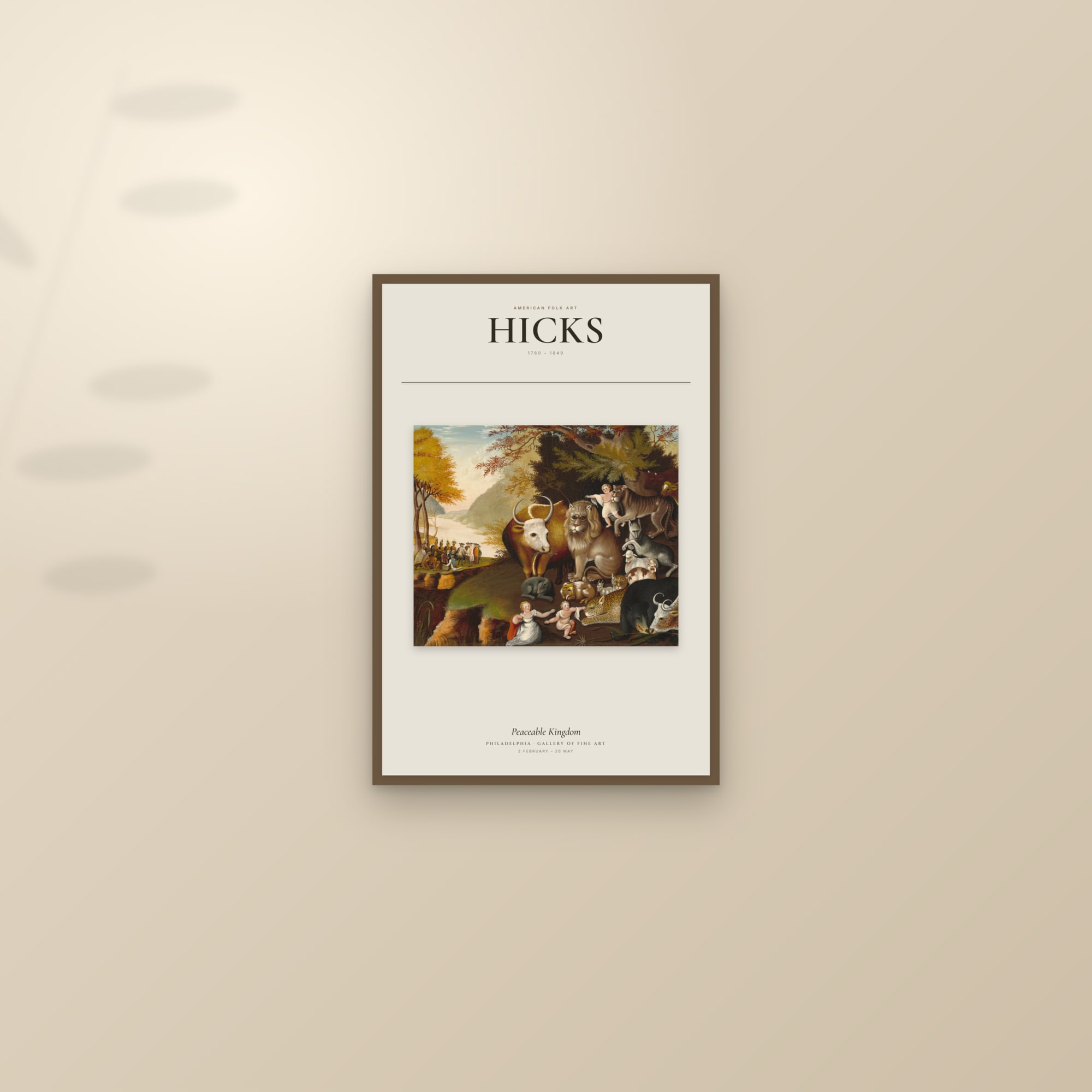 Peaceable Kingdom — Exhibition Poster — framed and styled on a sunlit wall