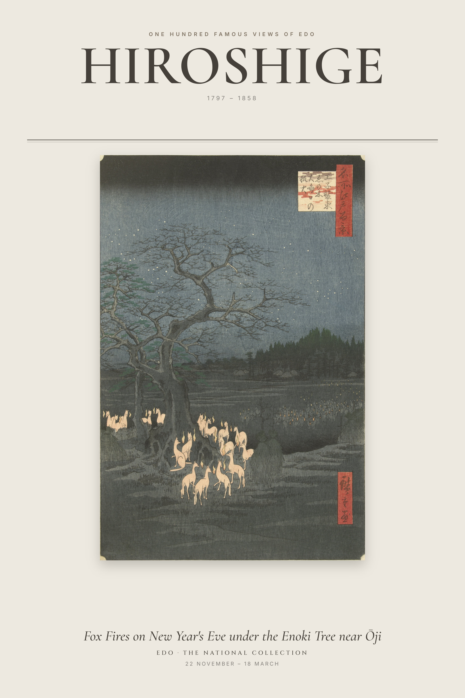 Fox Fires on New Year's Eve under the Enoki Tree near Ōji — Exhibition Poster