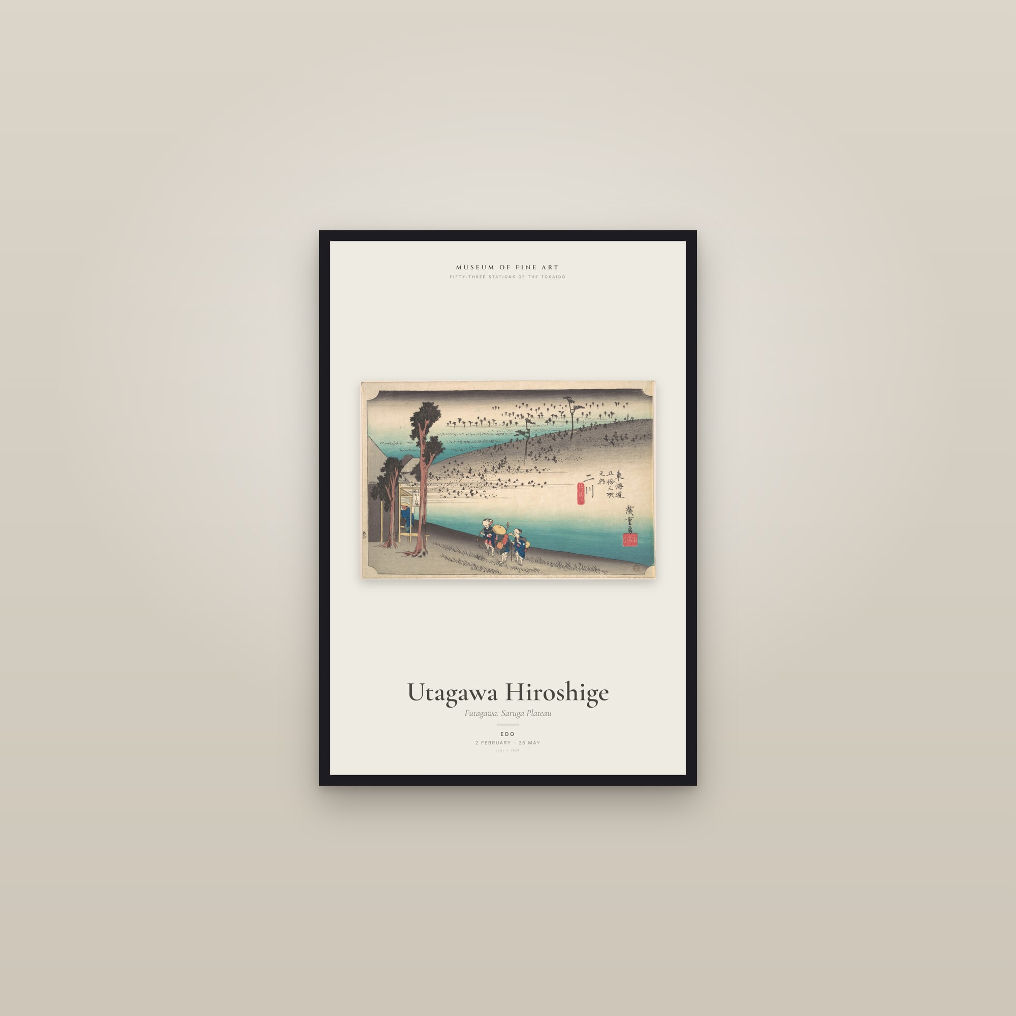 Futagawa: Saruga Plateau — Exhibition Poster — framed in a gallery setting