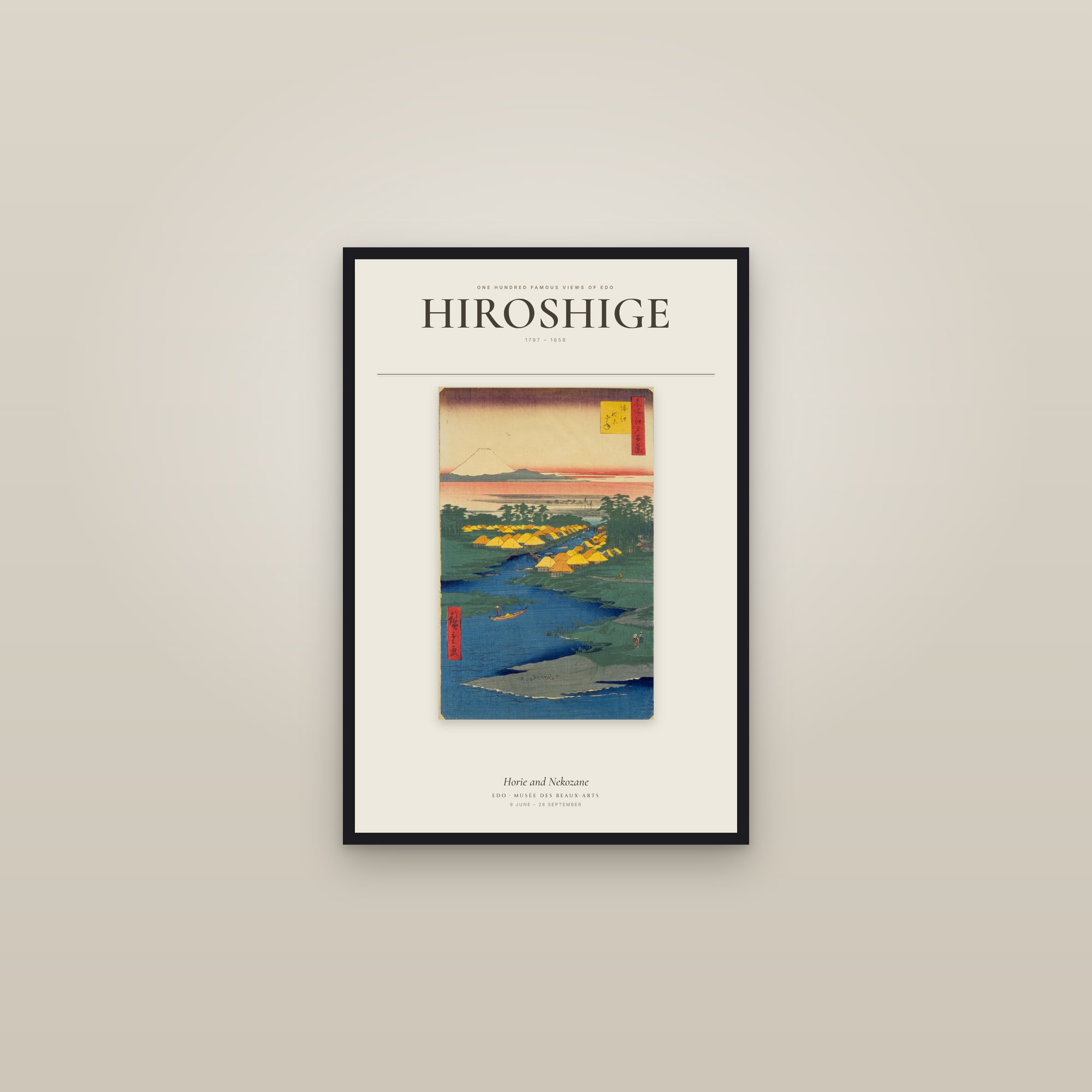 Horie and Nekozane — Exhibition Poster — framed in a gallery setting