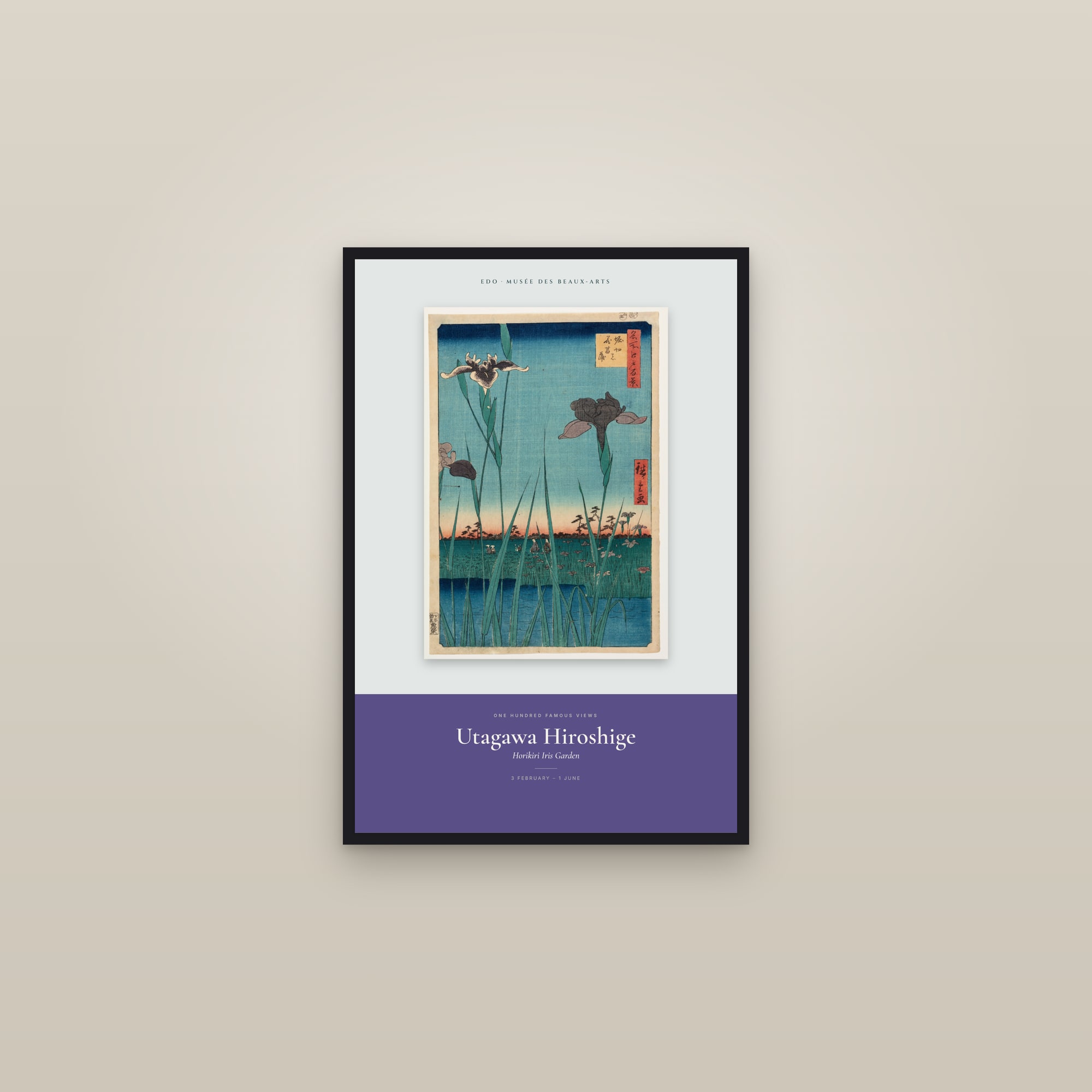 Horikiri Iris Garden — Exhibition Poster — framed in a gallery setting