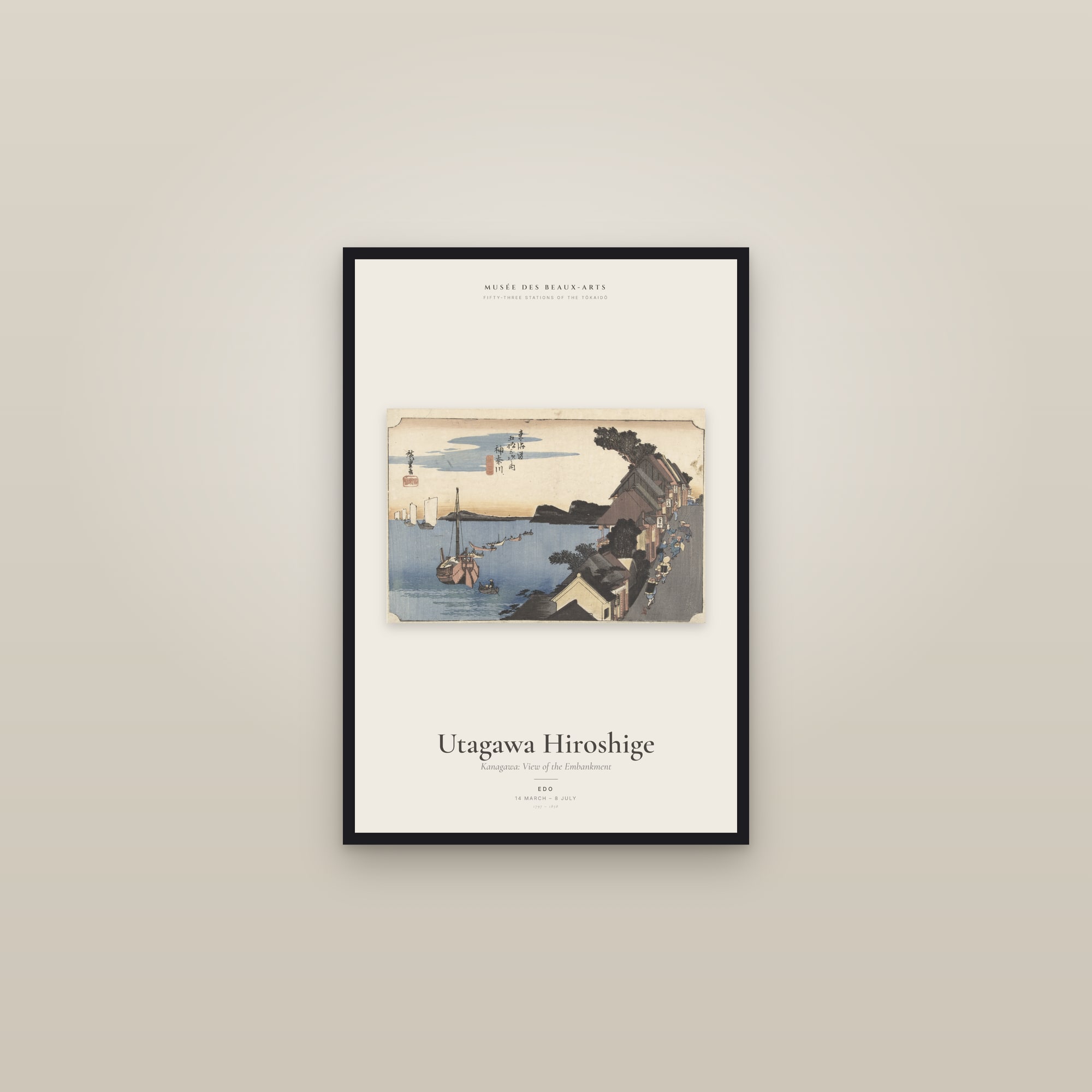 Kanagawa: View of the Embankment — Exhibition Poster — framed in a gallery setting