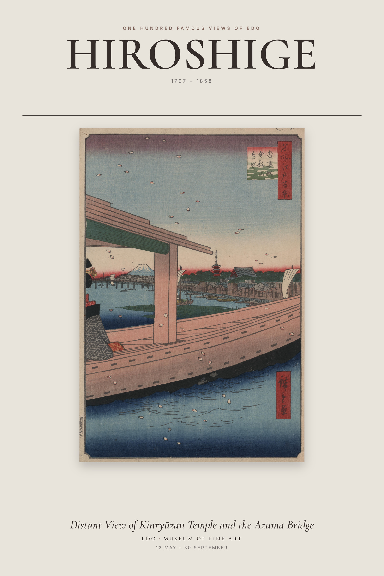 Distant View of Kinryūzan Temple and the Azuma Bridge — Exhibition Poster