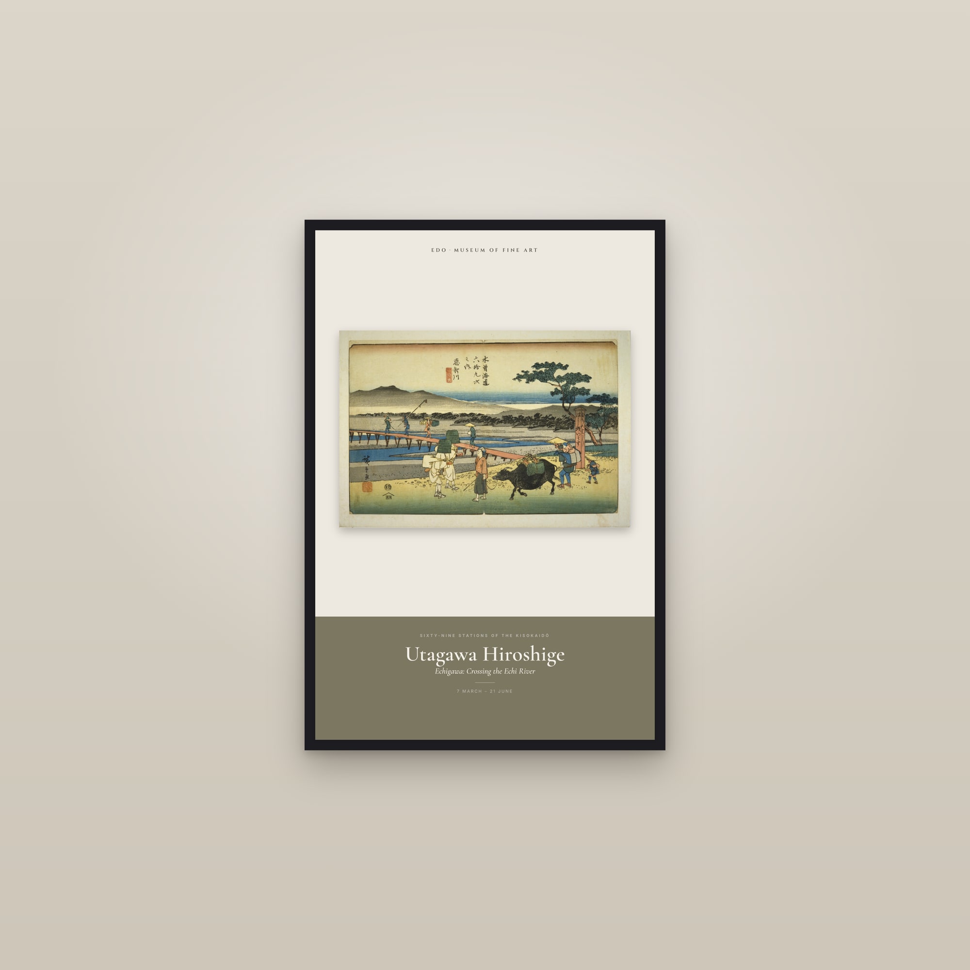 Echigawa: Crossing the Echi River — Exhibition Poster — framed in a gallery setting