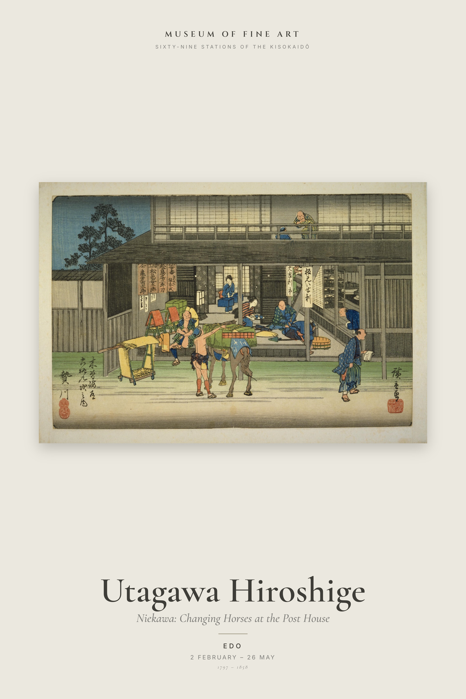Niekawa: Changing Horses at the Post House — Exhibition Poster