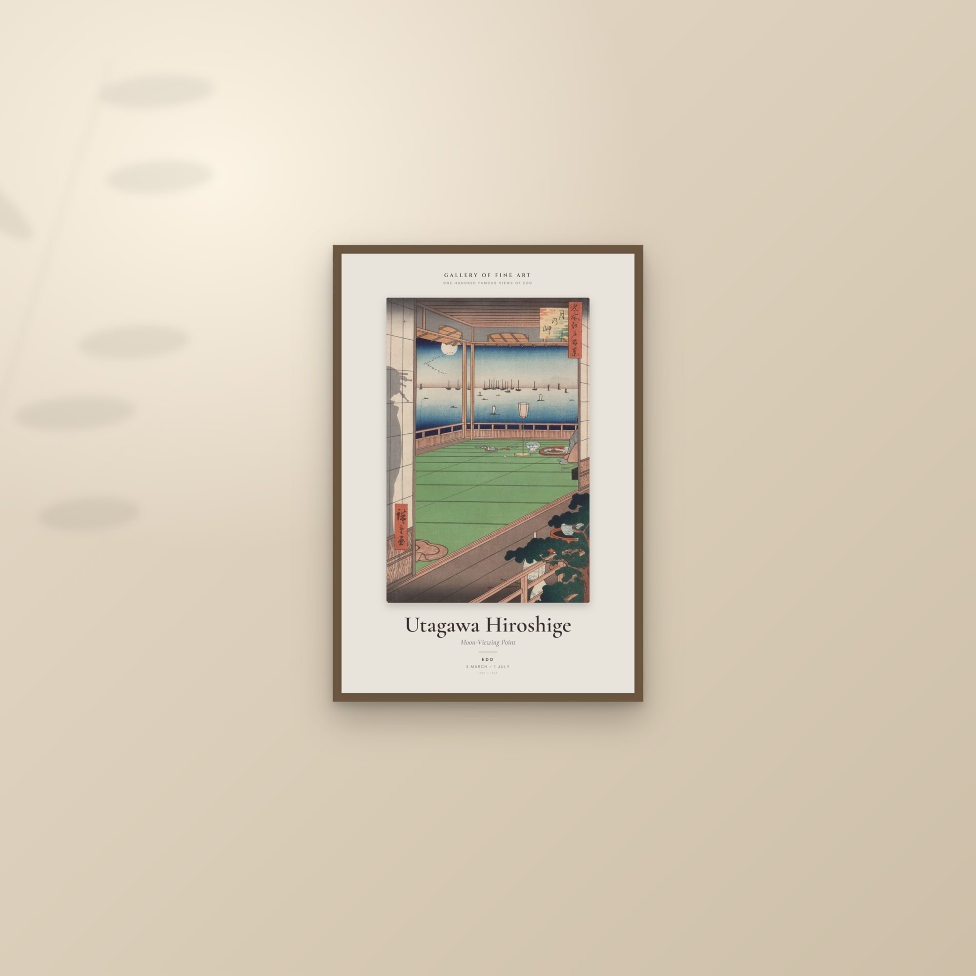 Moon-Viewing Point — Exhibition Poster — framed and styled on a sunlit wall