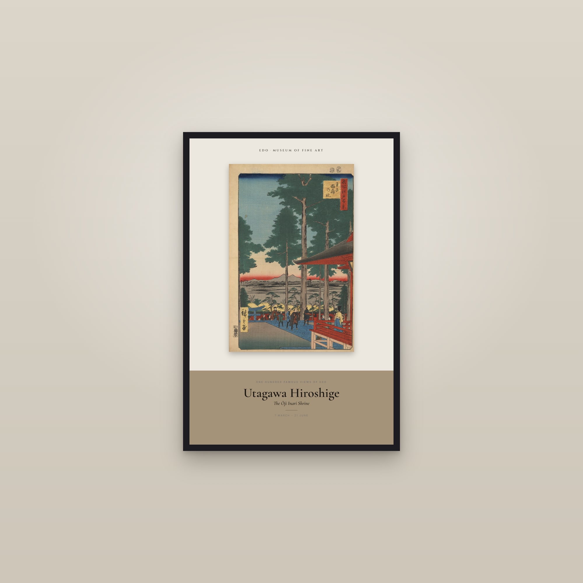 The Ōji Inari Shrine — Exhibition Poster — framed in a gallery setting