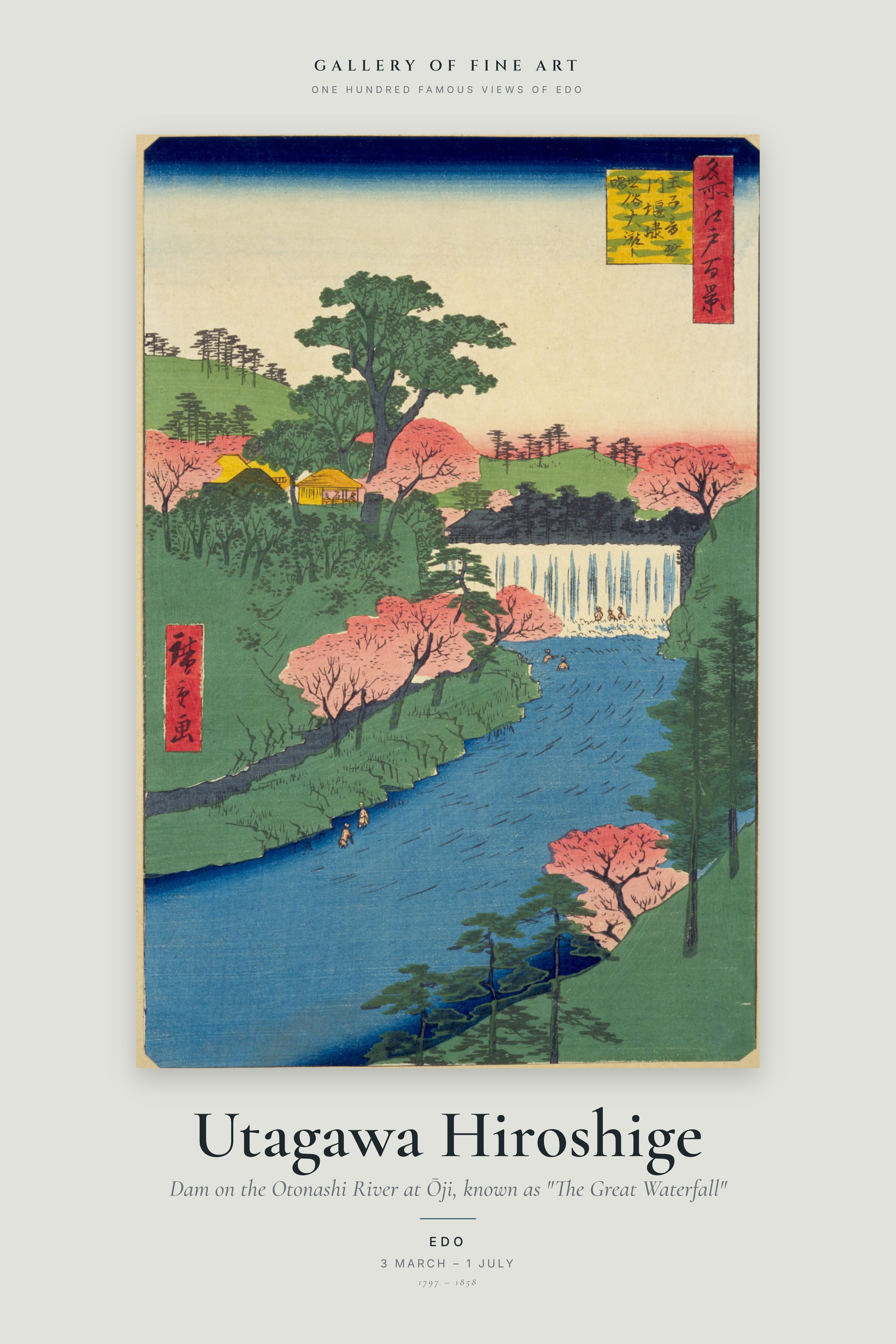 Dam on the Otonashi River at Ōji, known as "The Great Waterfall" — Exhibition Poster