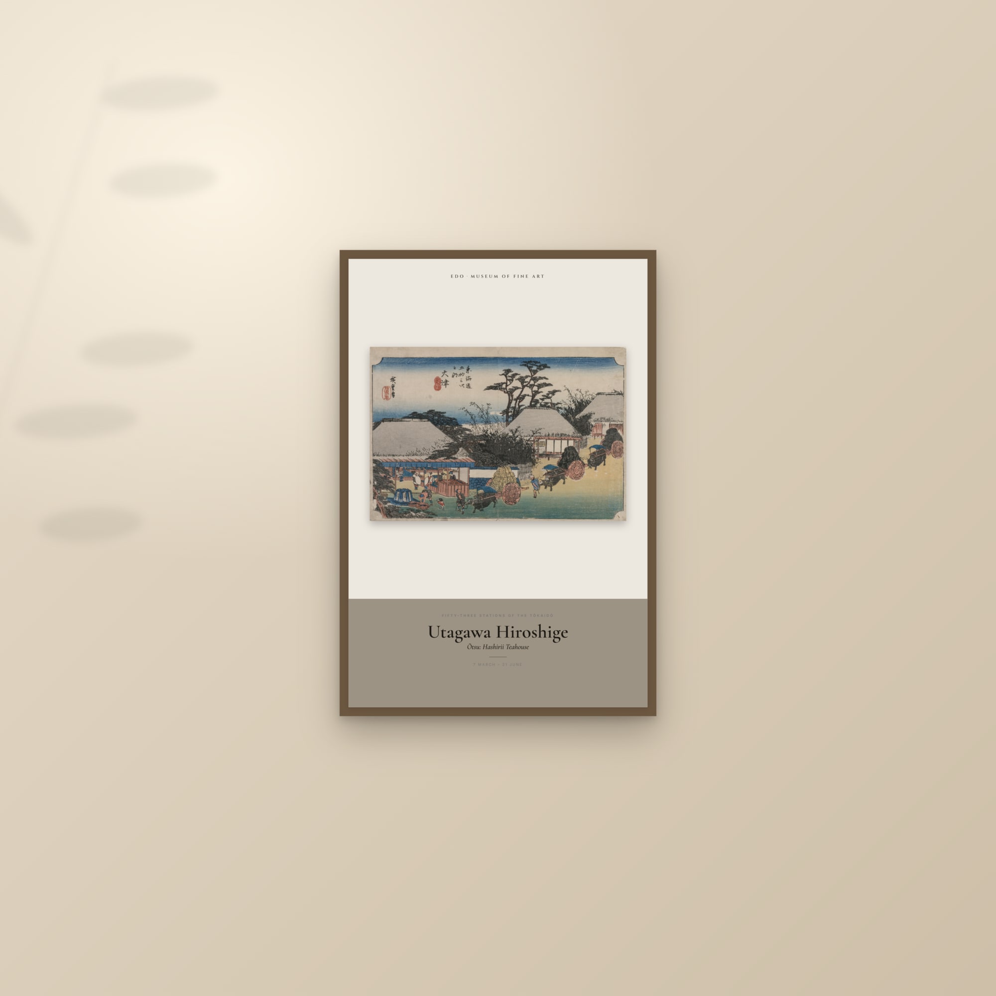 Ōtsu: Hashirii Teahouse — Exhibition Poster — framed and styled on a sunlit wall