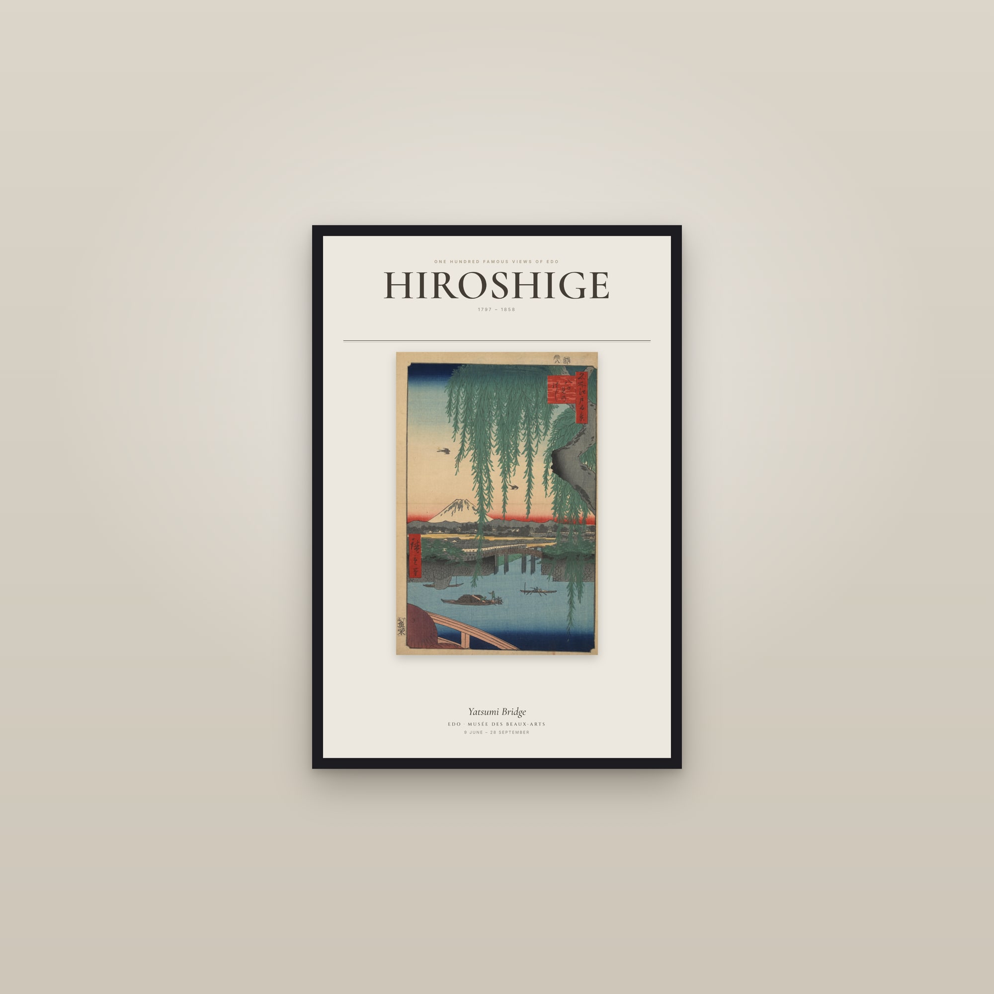 Yatsumi Bridge — Exhibition Poster — framed in a gallery setting