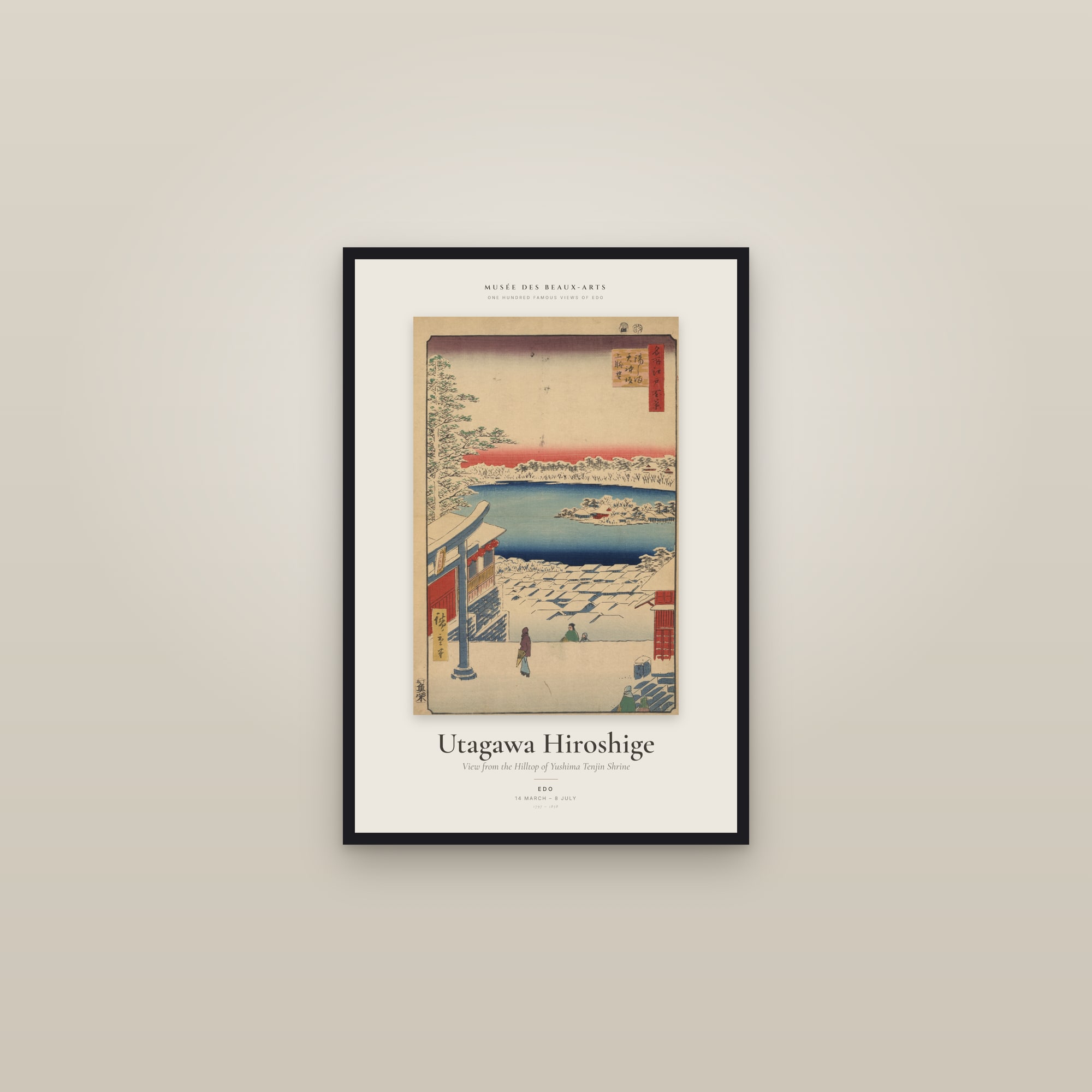 View from the Hilltop of Yushima Tenjin Shrine — Exhibition Poster — framed in a gallery setting