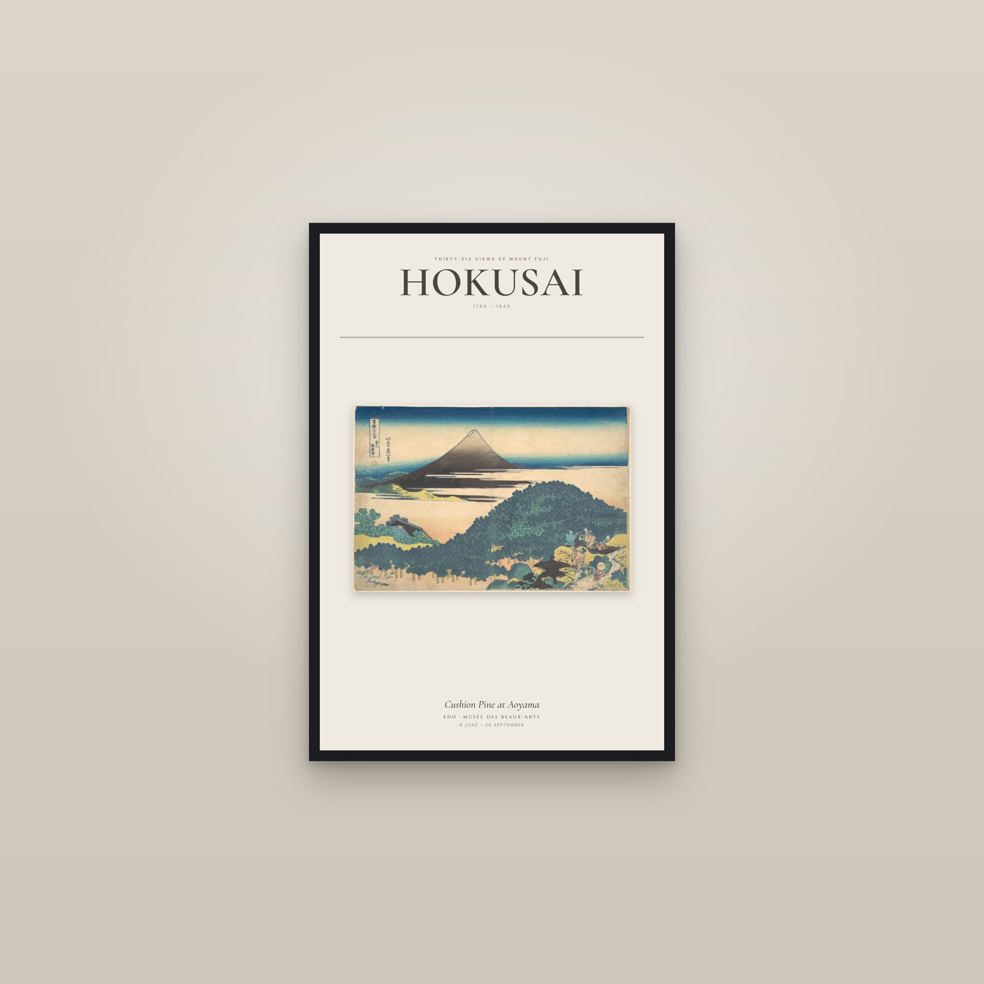 Cushion Pine at Aoyama — Exhibition Poster — framed in a gallery setting