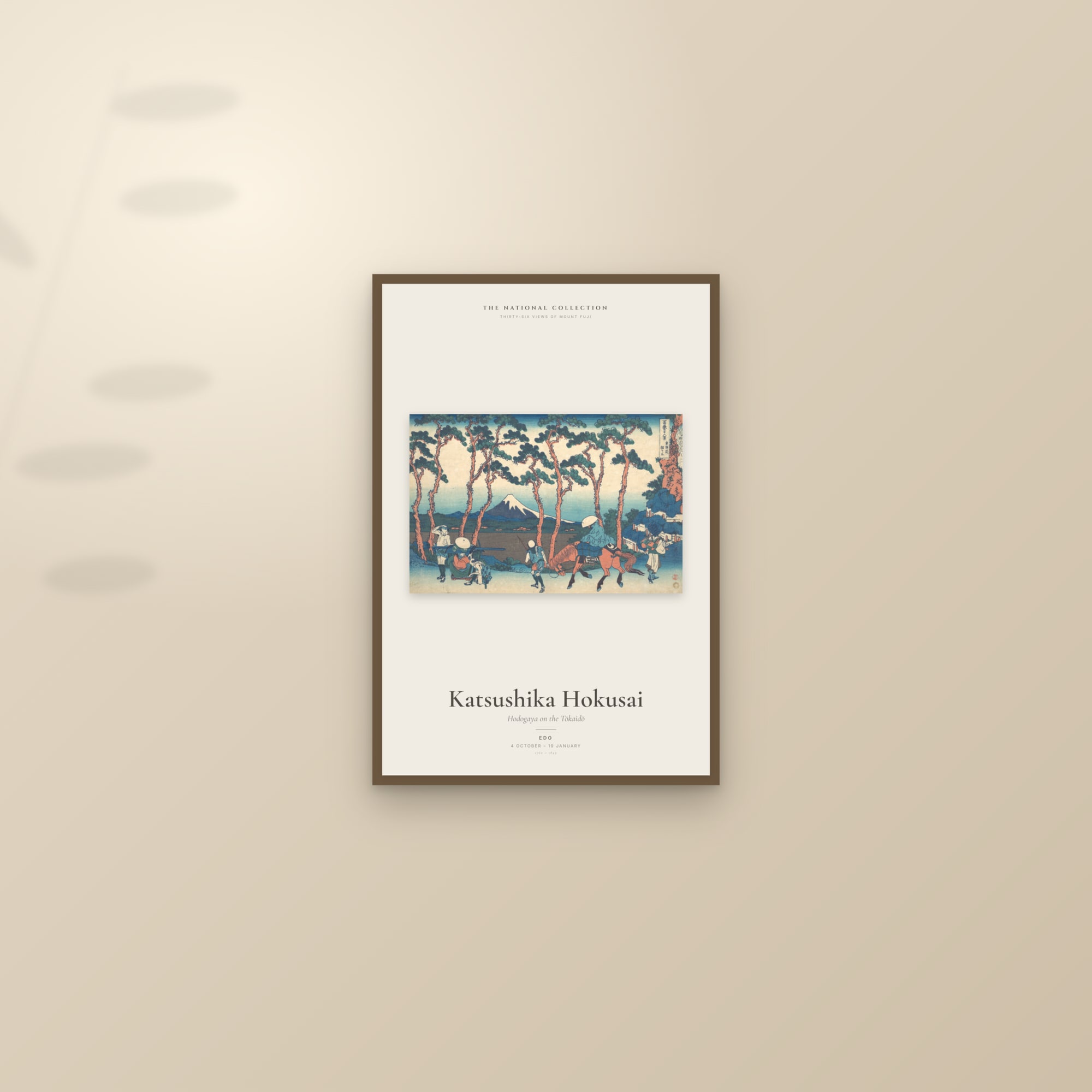 Hodogaya on the Tōkaidō — Exhibition Poster — framed and styled on a sunlit wall