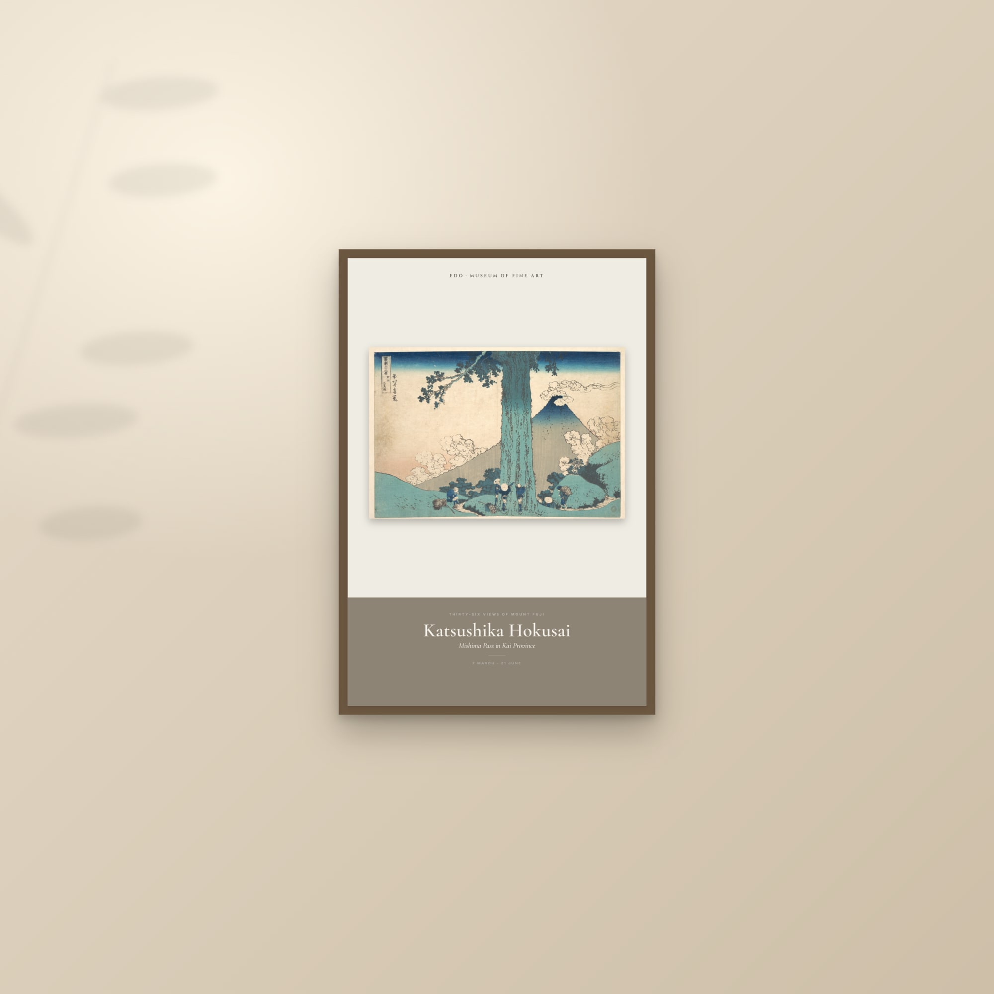 Mishima Pass in Kai Province — Exhibition Poster — framed and styled on a sunlit wall