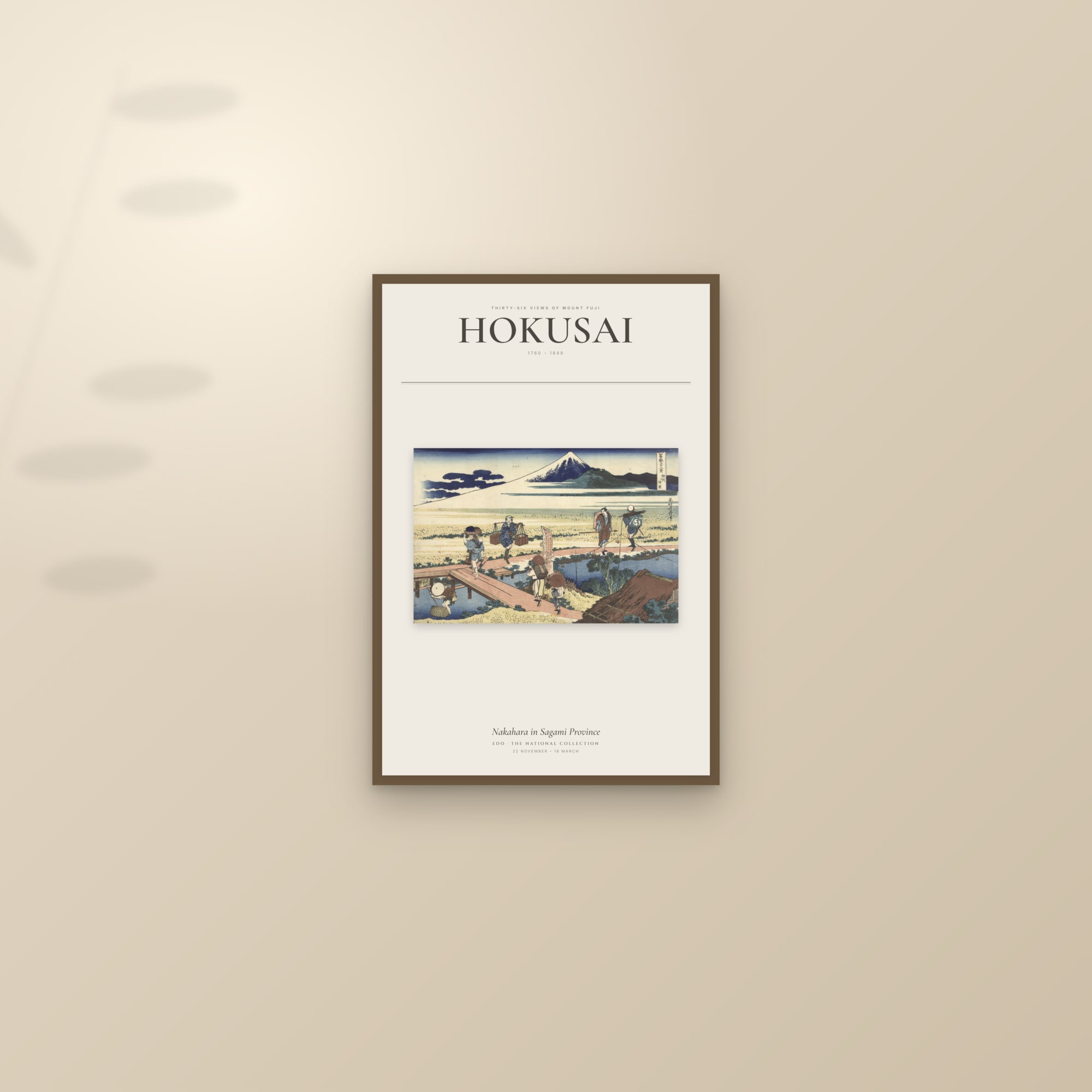 Nakahara in Sagami Province — Exhibition Poster — framed and styled on a sunlit wall