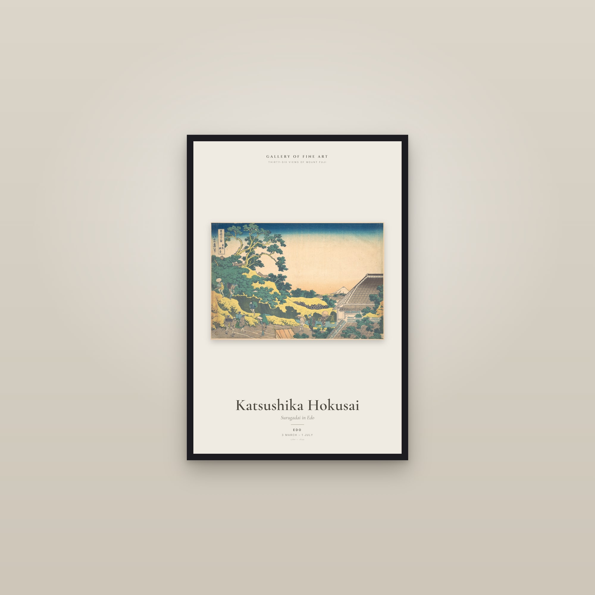 Surugadai in Edo — Exhibition Poster — framed in a gallery setting