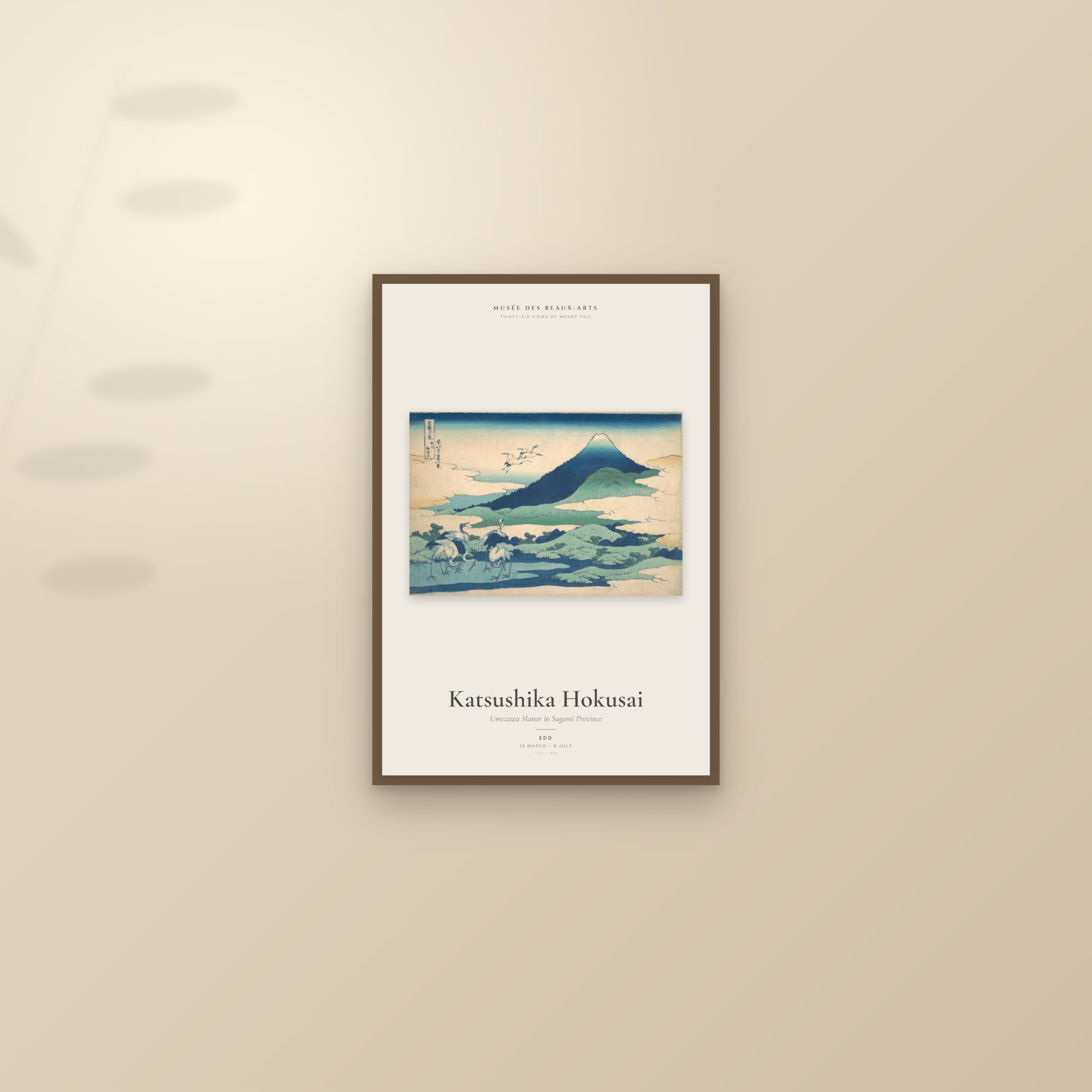 Umezawa Manor in Sagami Province — Exhibition Poster — framed and styled on a sunlit wall