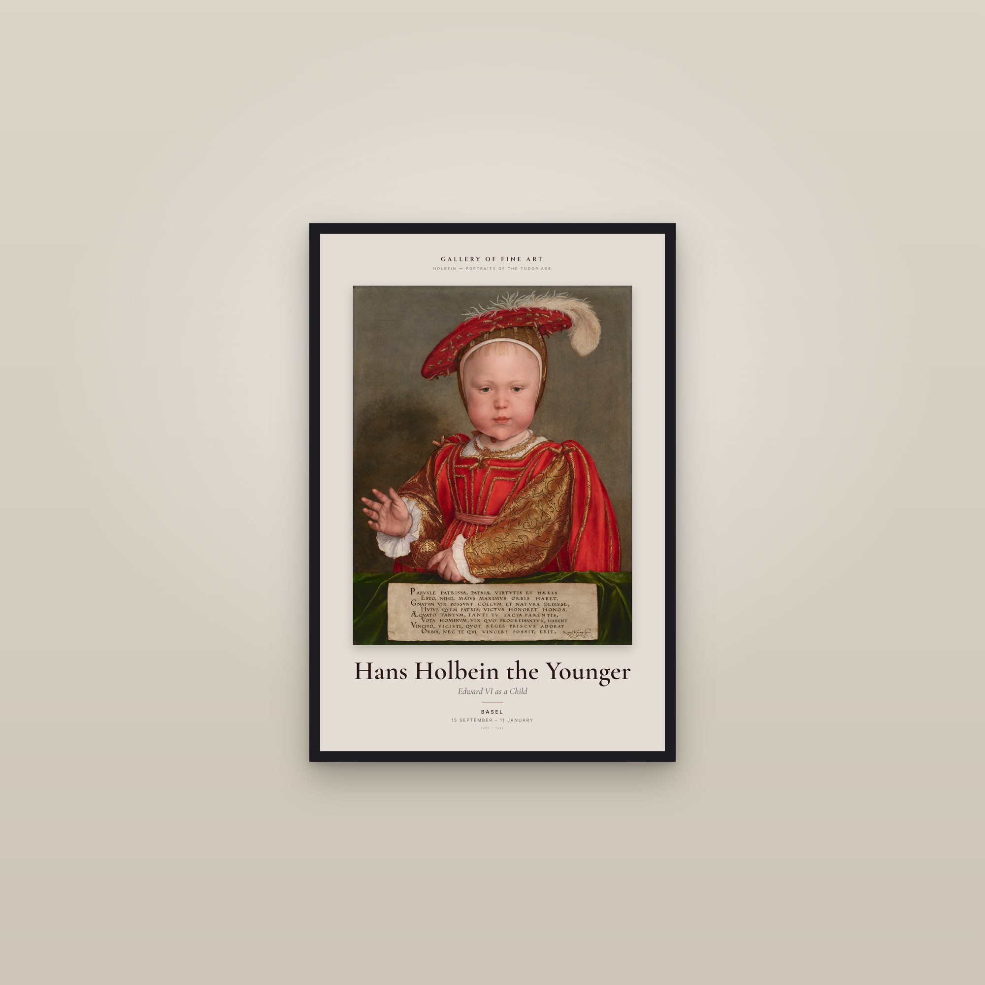 Edward VI as a Child — Exhibition Poster — framed in a gallery setting